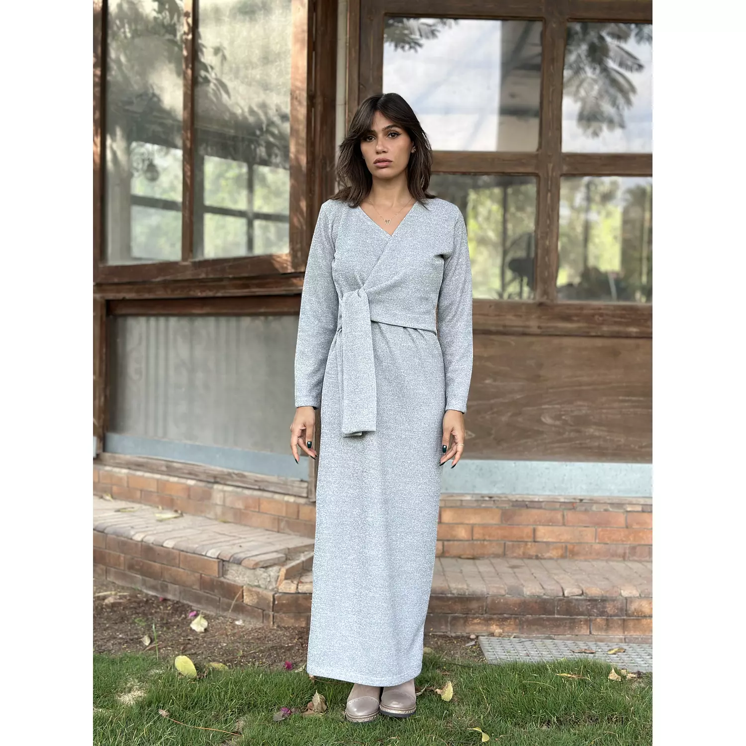 “Skyla” knit dress in Grey hover image