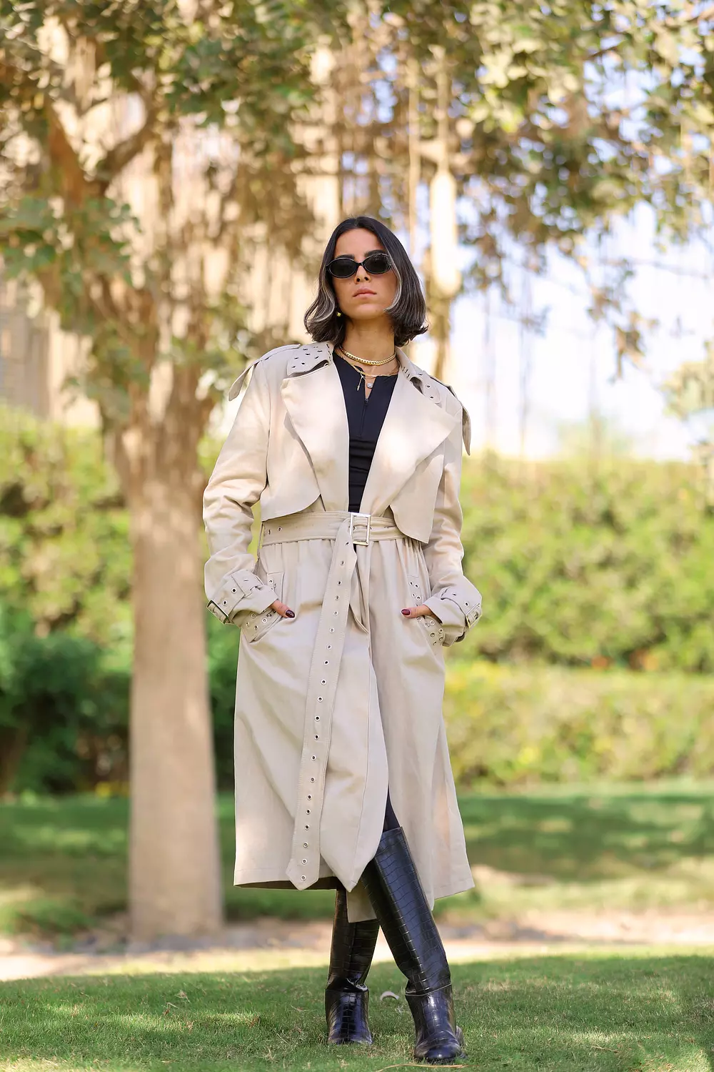 Studded beige trench coat  hover image