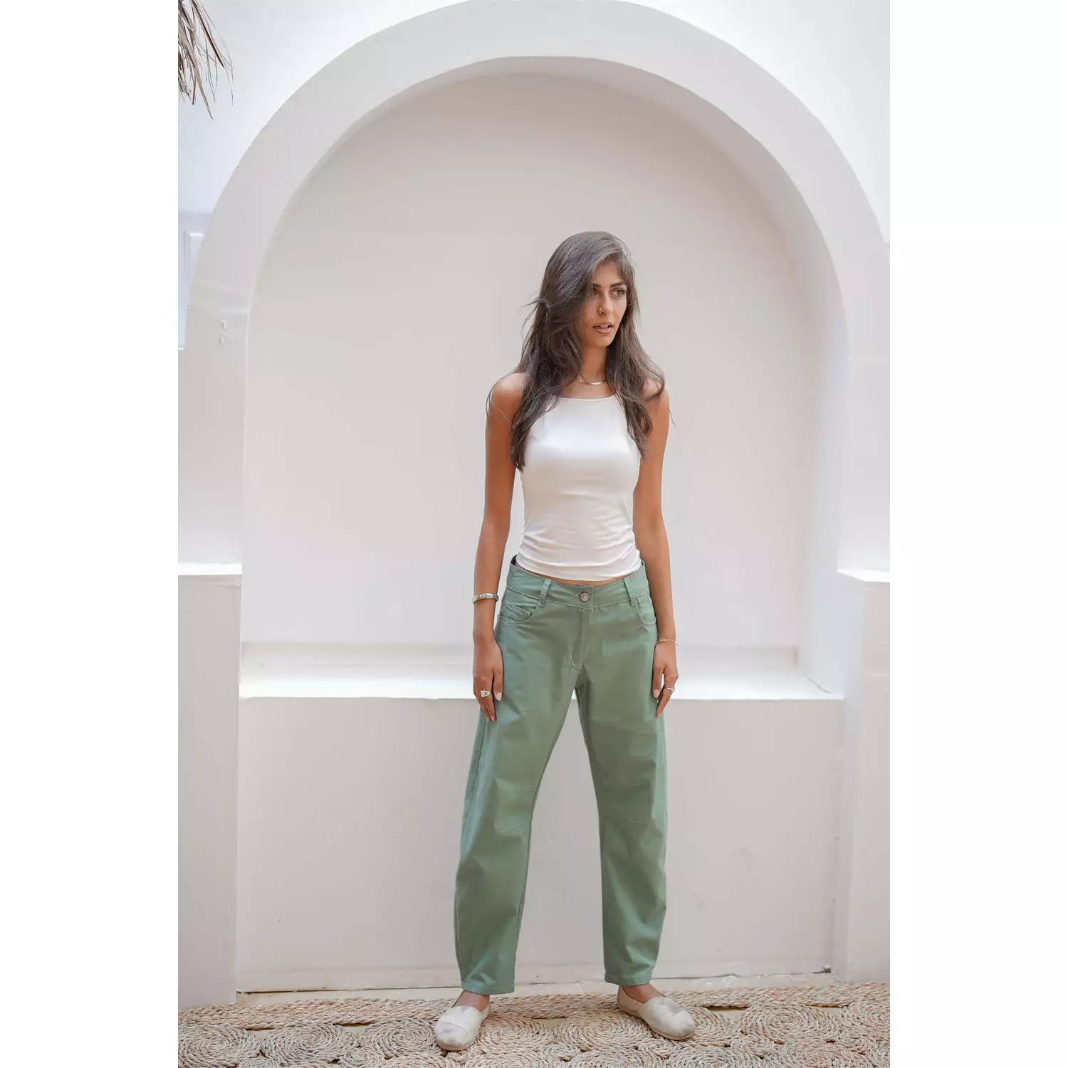 Airy Mid-Rise Barrel Jeans Sage 1