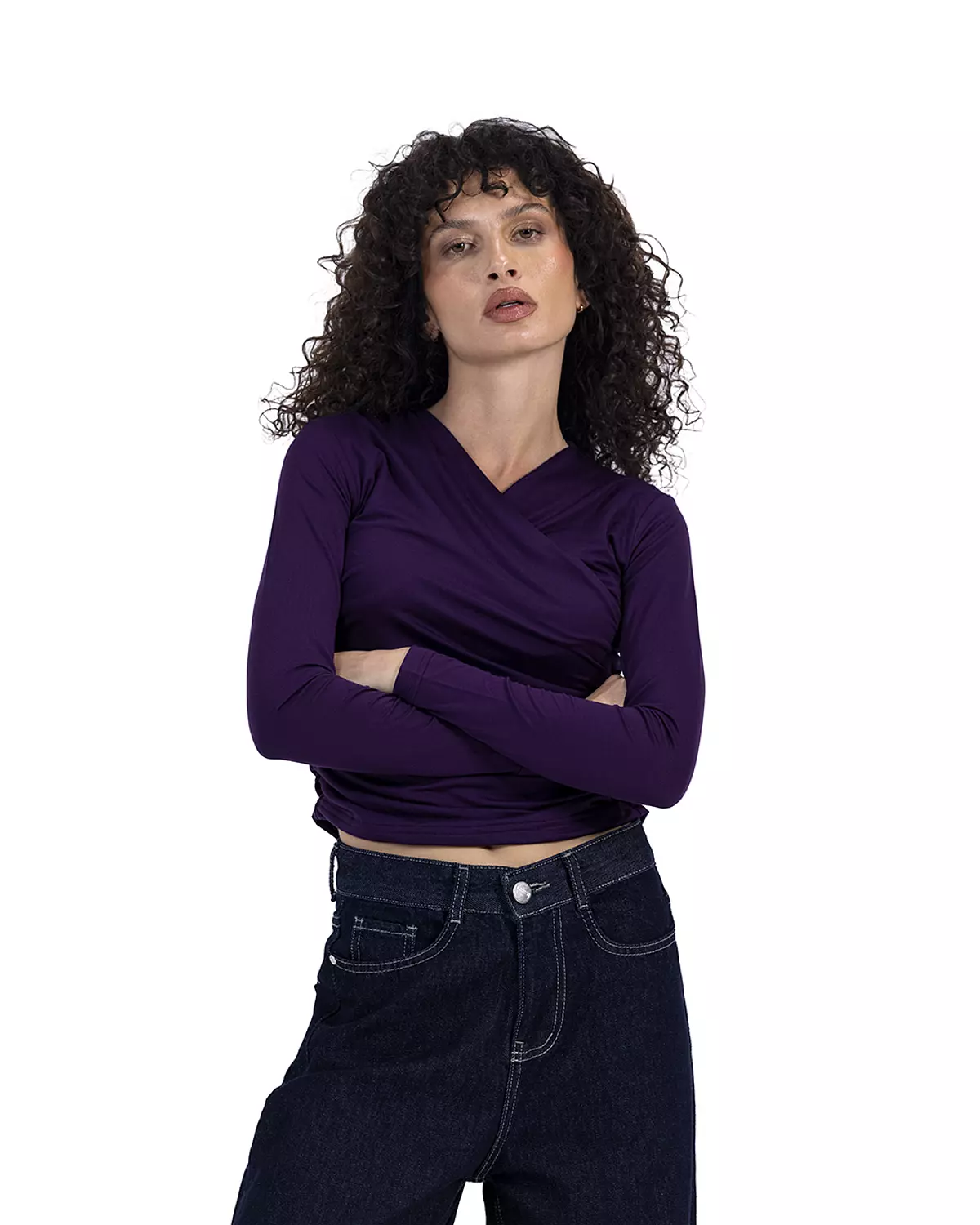 Dark Violet Ruched Top  Long Sleeve      hover image