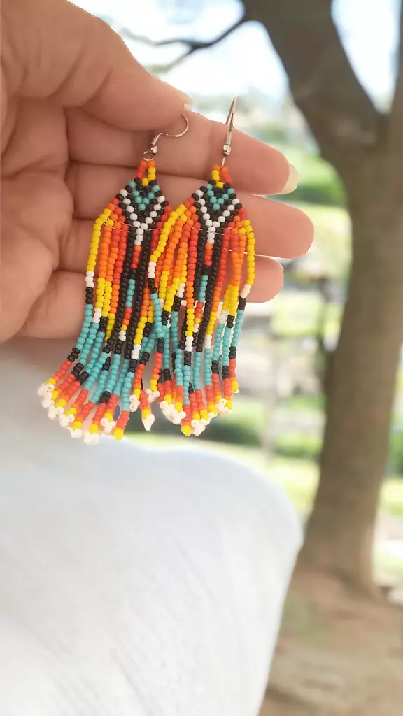 Mexican Style Beaded Earrings- Orange