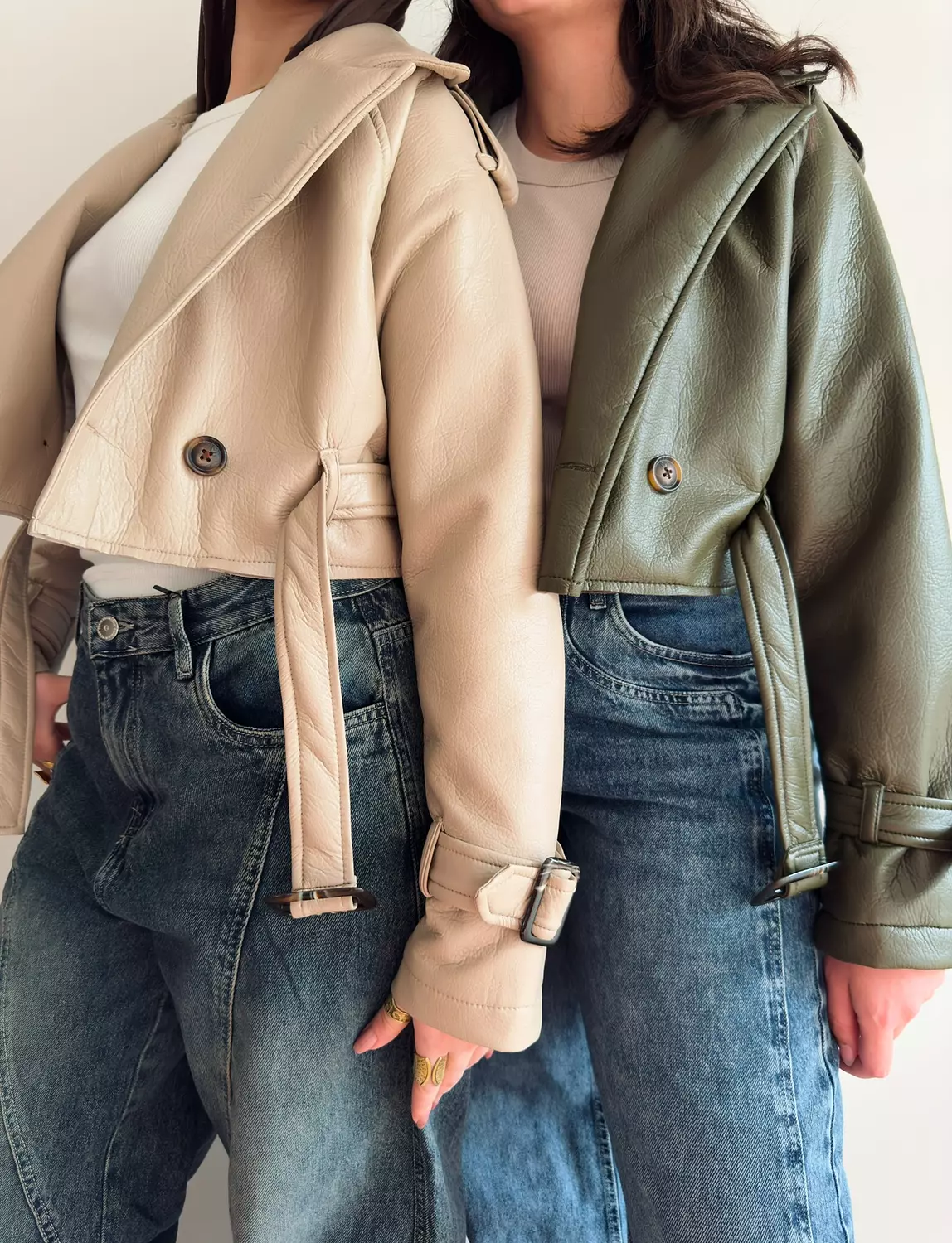 Crop leather jacket div hover image