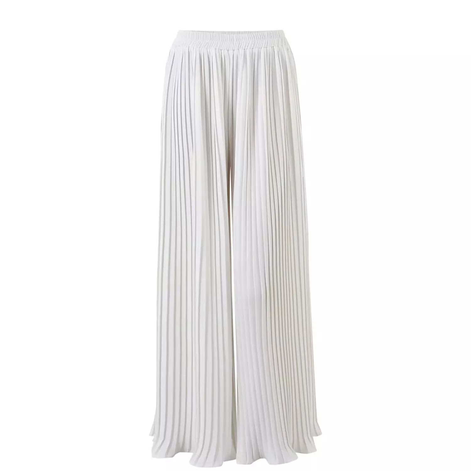 White Pleated Wide Leg Pants hover image