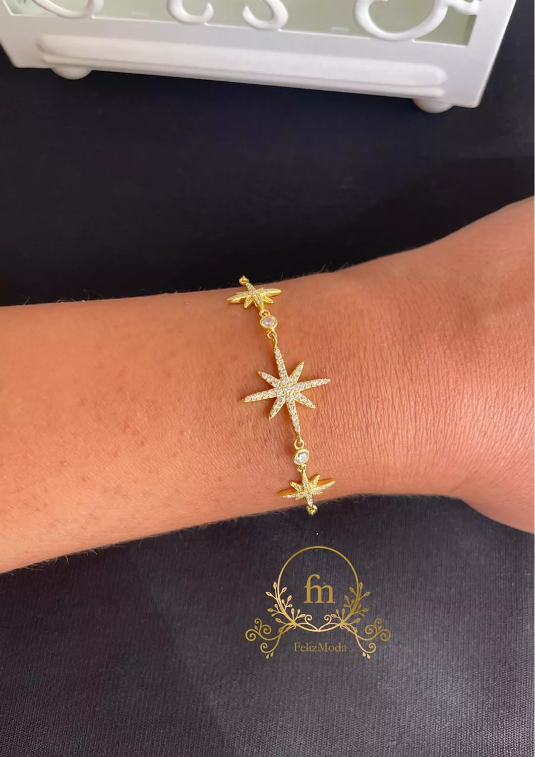 Three stars silver bracelets gold plated hover image