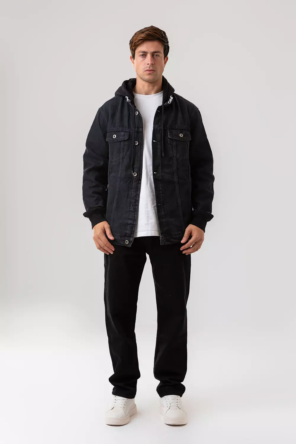 DENIM JACKET WITH JERSEY SLEEVES COVERED WITH A DENIM LAYER 11