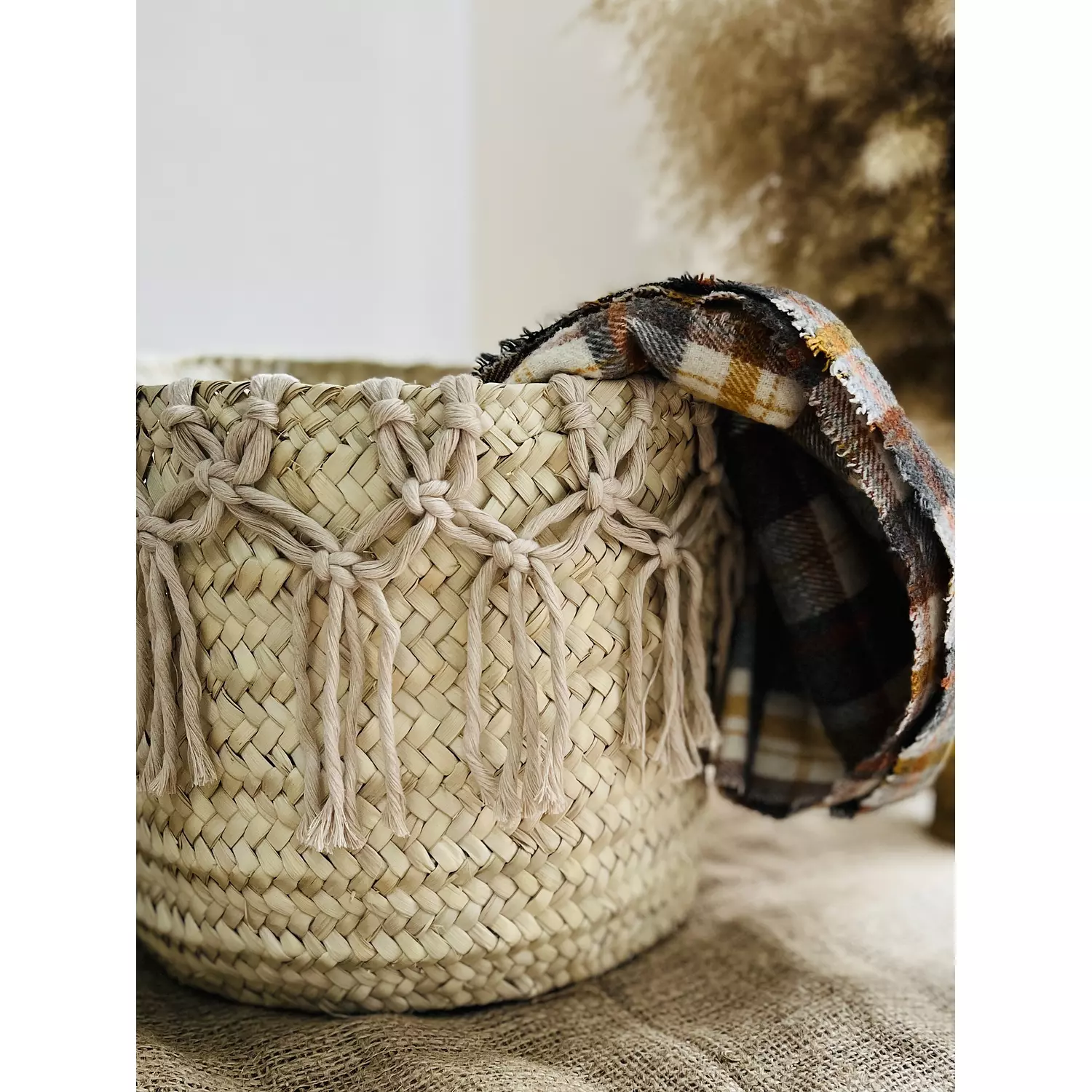 Wicker planet basket with macrame hover image