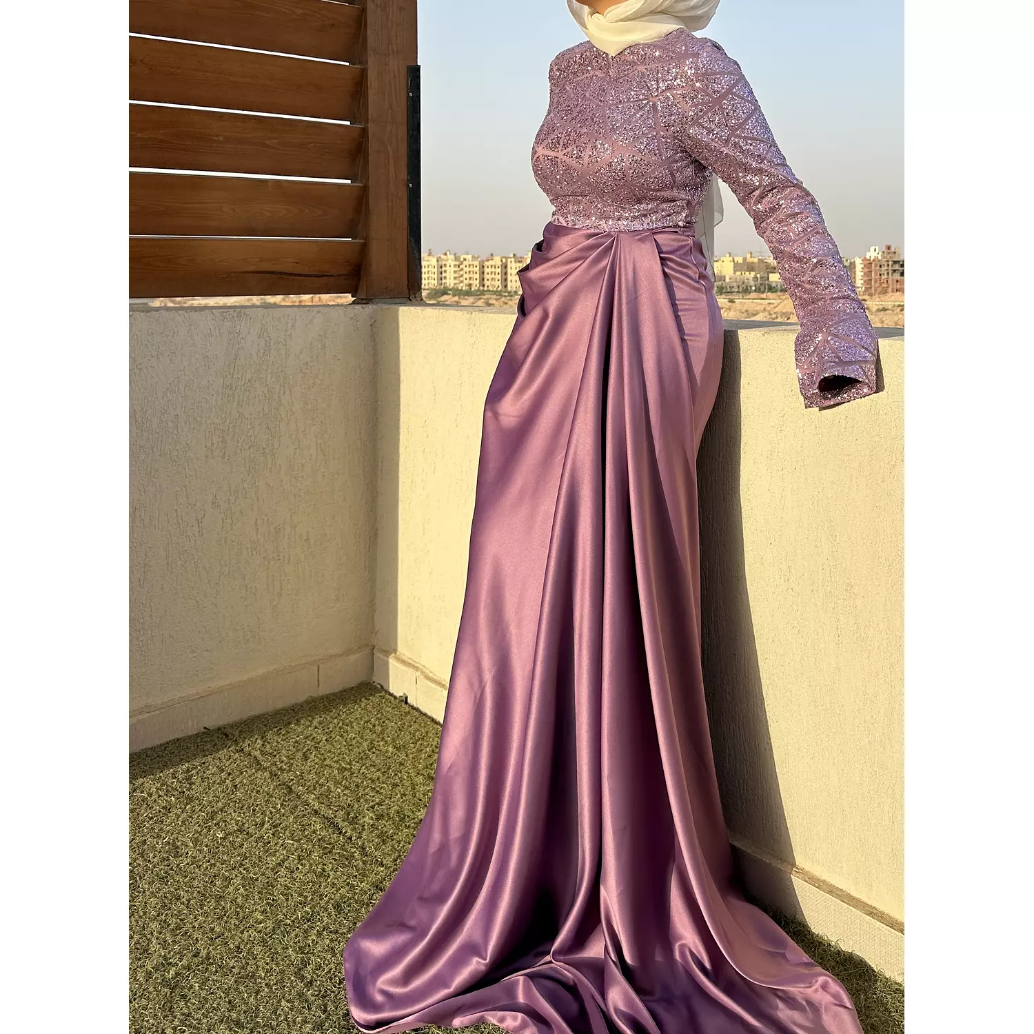 Satin extension dress with embroidered top -2nd-img