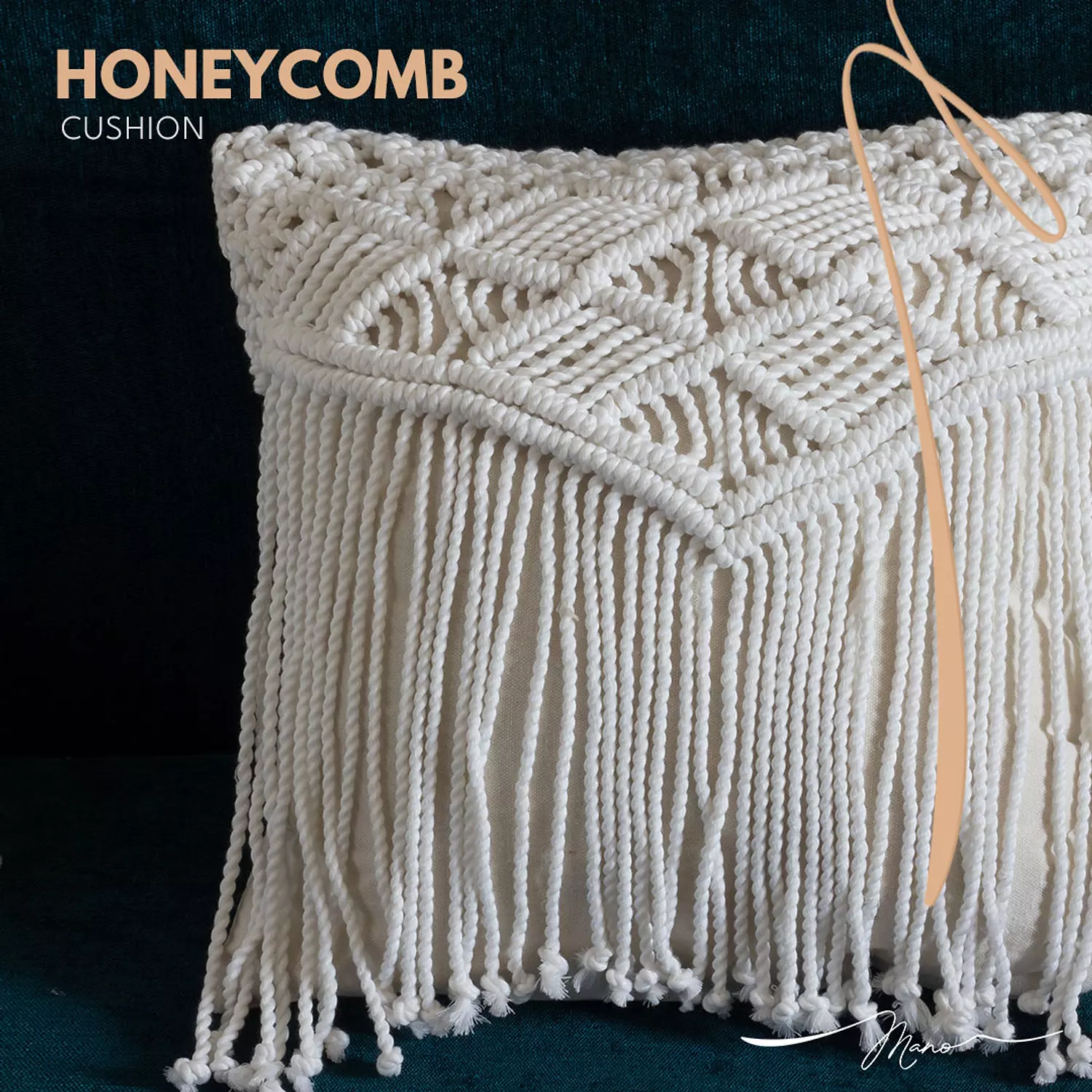 HoneyComb Cotton Macrame Cushion hover image