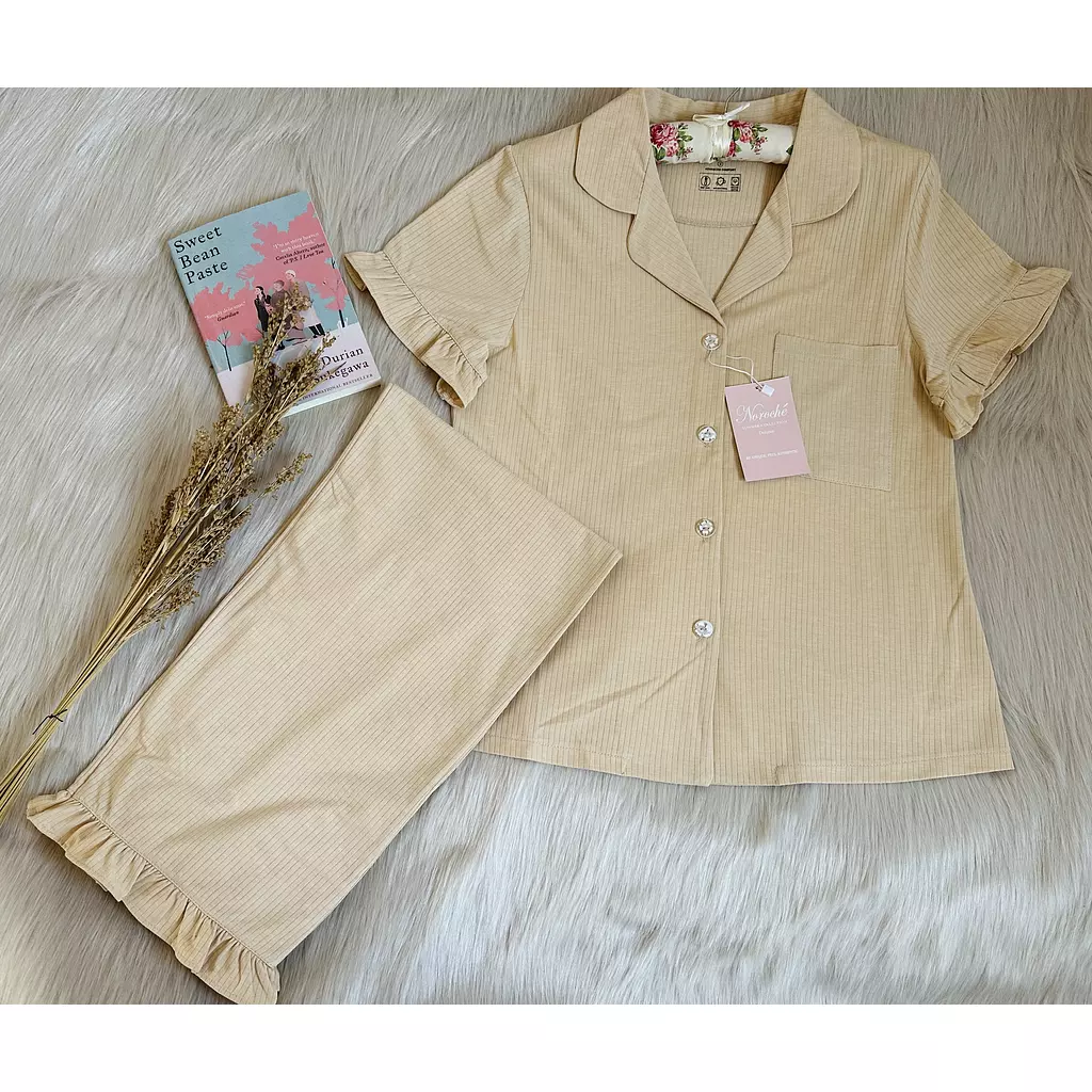 Boutique Beige Ruffled Cotton Pajamas