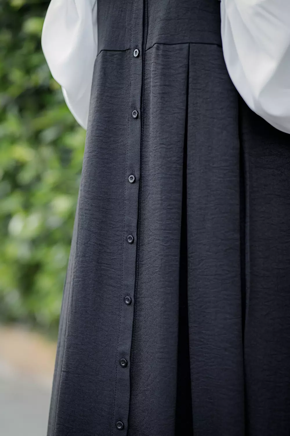 Linen Black Dress with attached White Sleeves 1