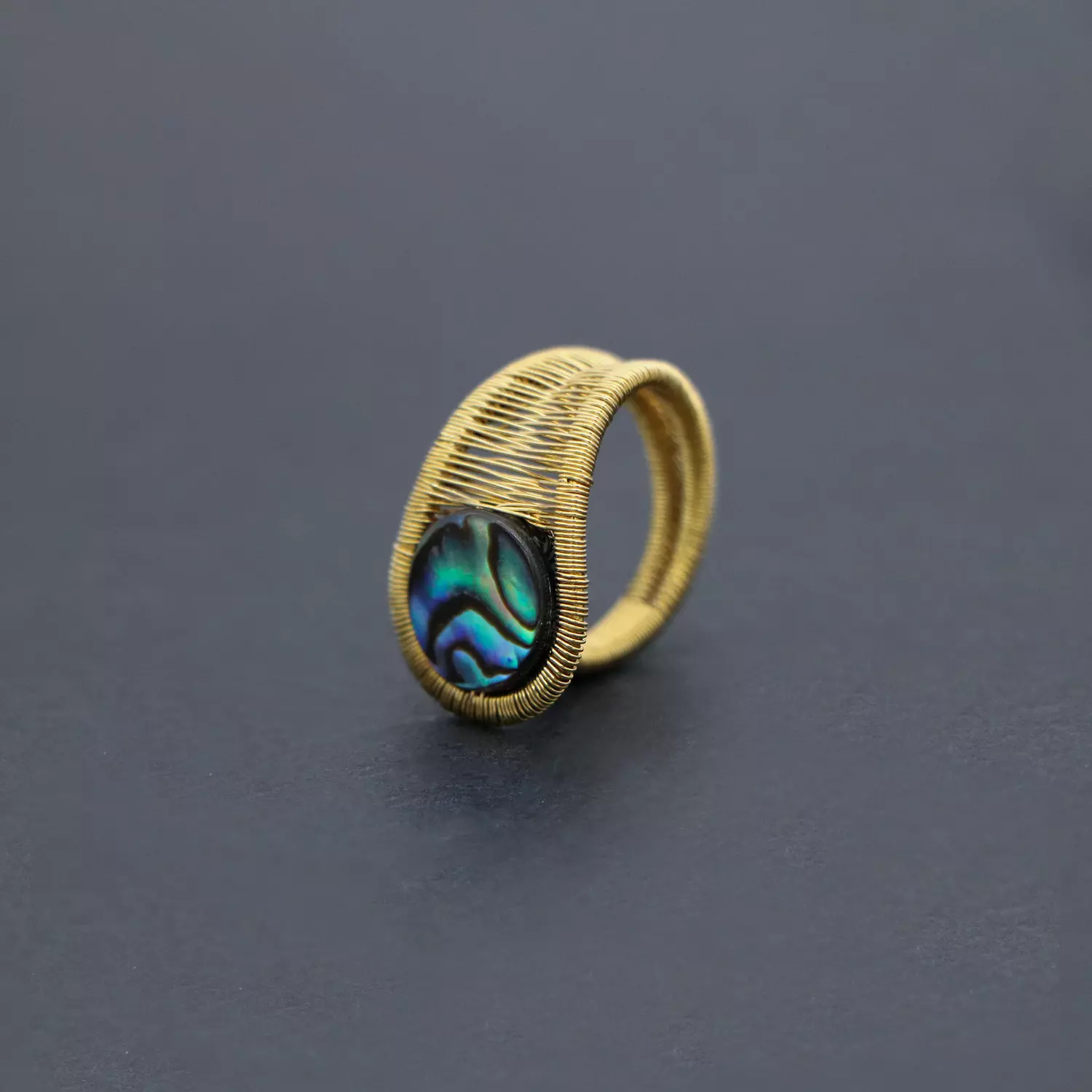 Brass ring with abalone shell hover image