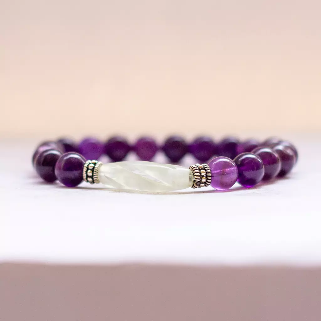 Amethyst and White Jade Bracelet - 8mm