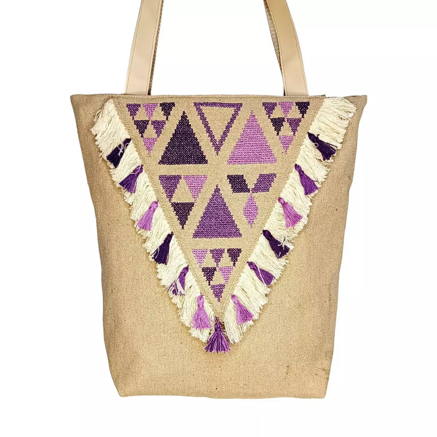 Sandy dekke and beige leather with embroidery cross-stitch triangles (A.20-17) hover image