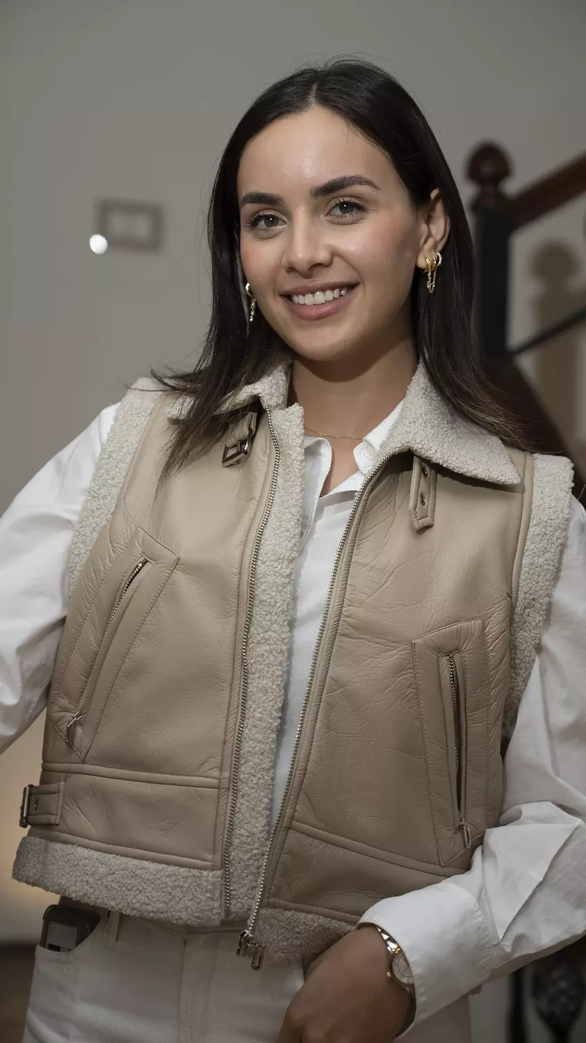 Almond beige cut leather jacket - beige  hover image