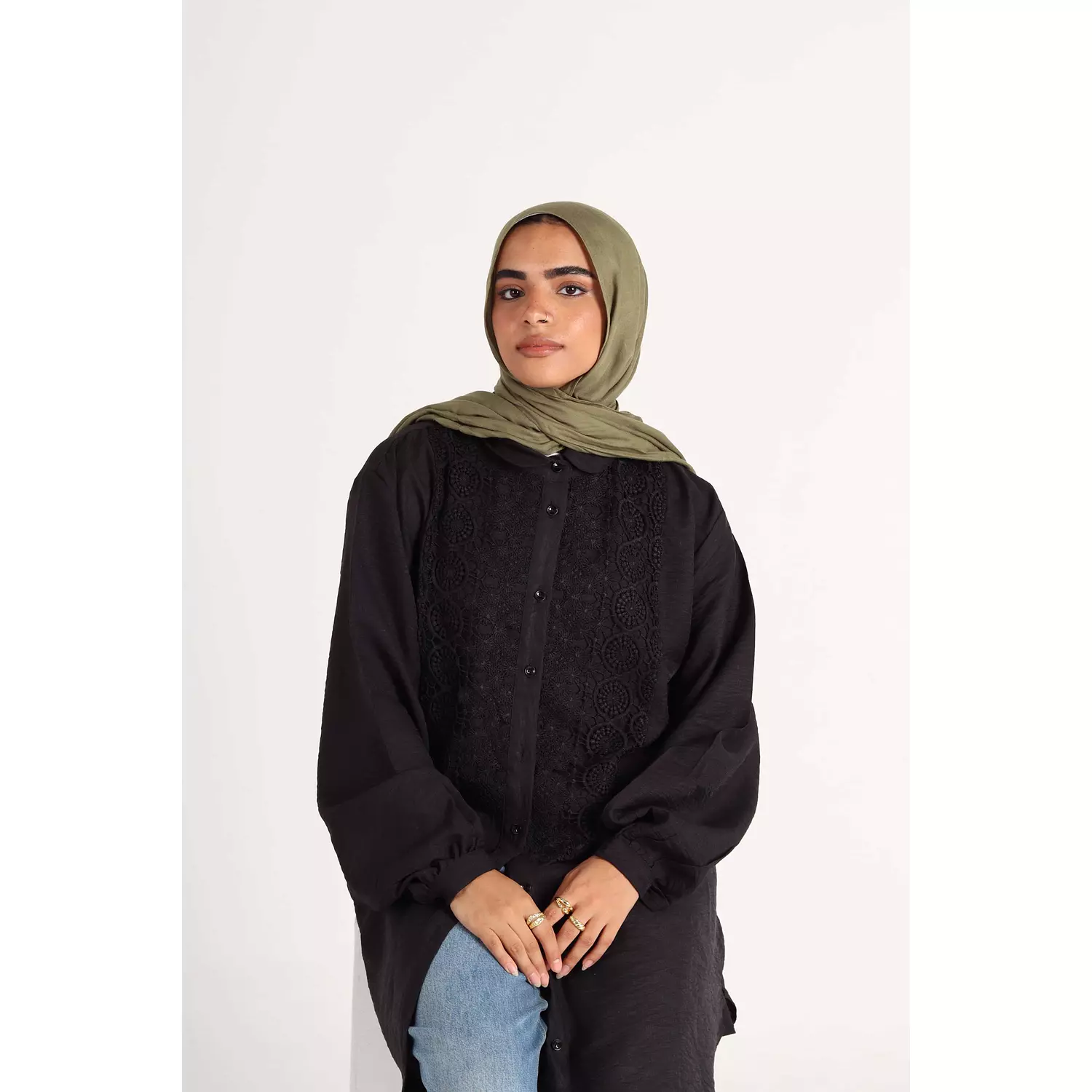 Oversized Black Shirt with Lace 10