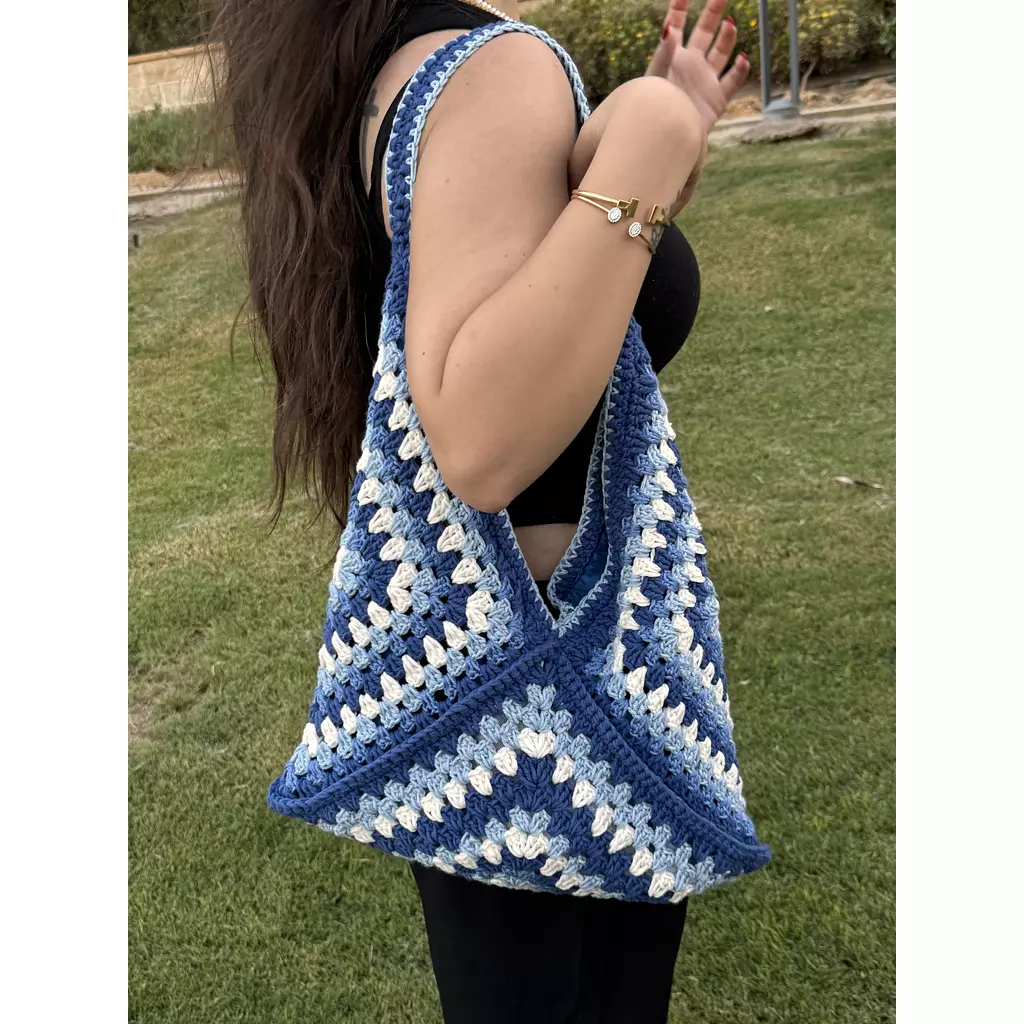 Royal Blue granny square crochet tote bag 