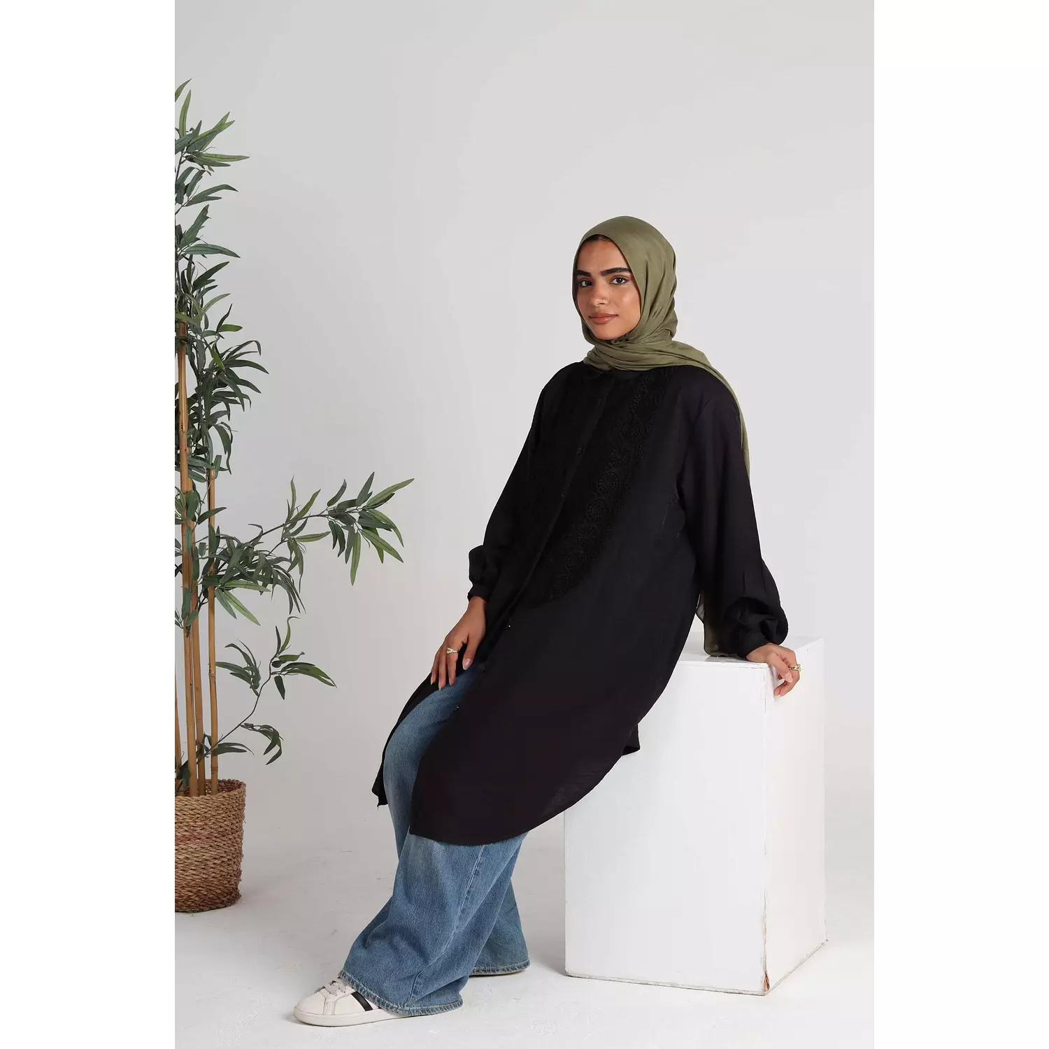 Oversized Black Shirt with Lace hover image