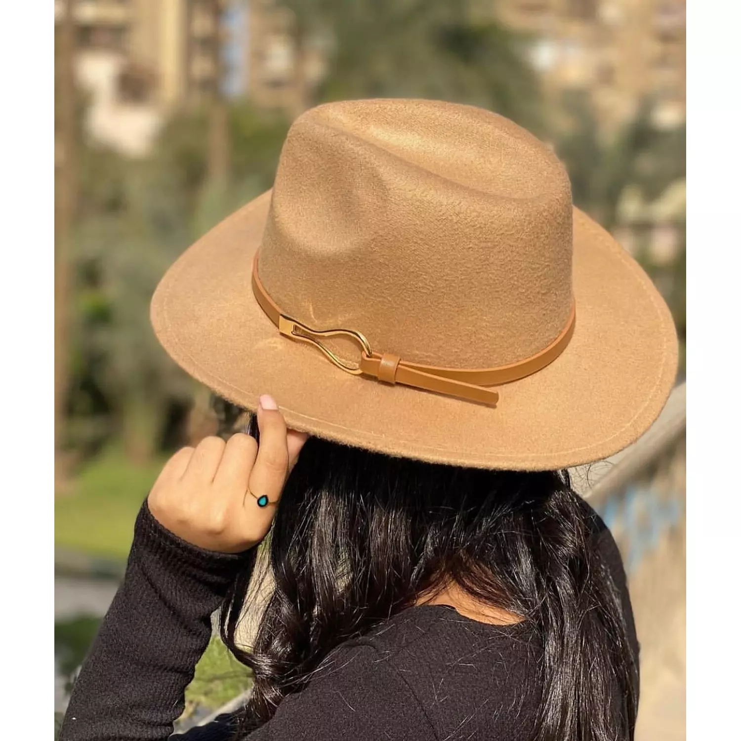 Beige fedora with belt  hover image