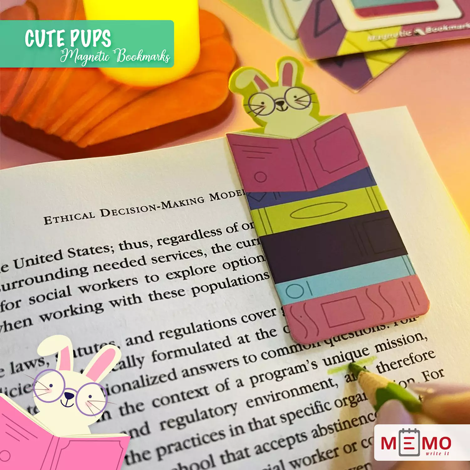 Memo Cute Pups Magnetic Bookmarks (4 pcs)-2nd-img