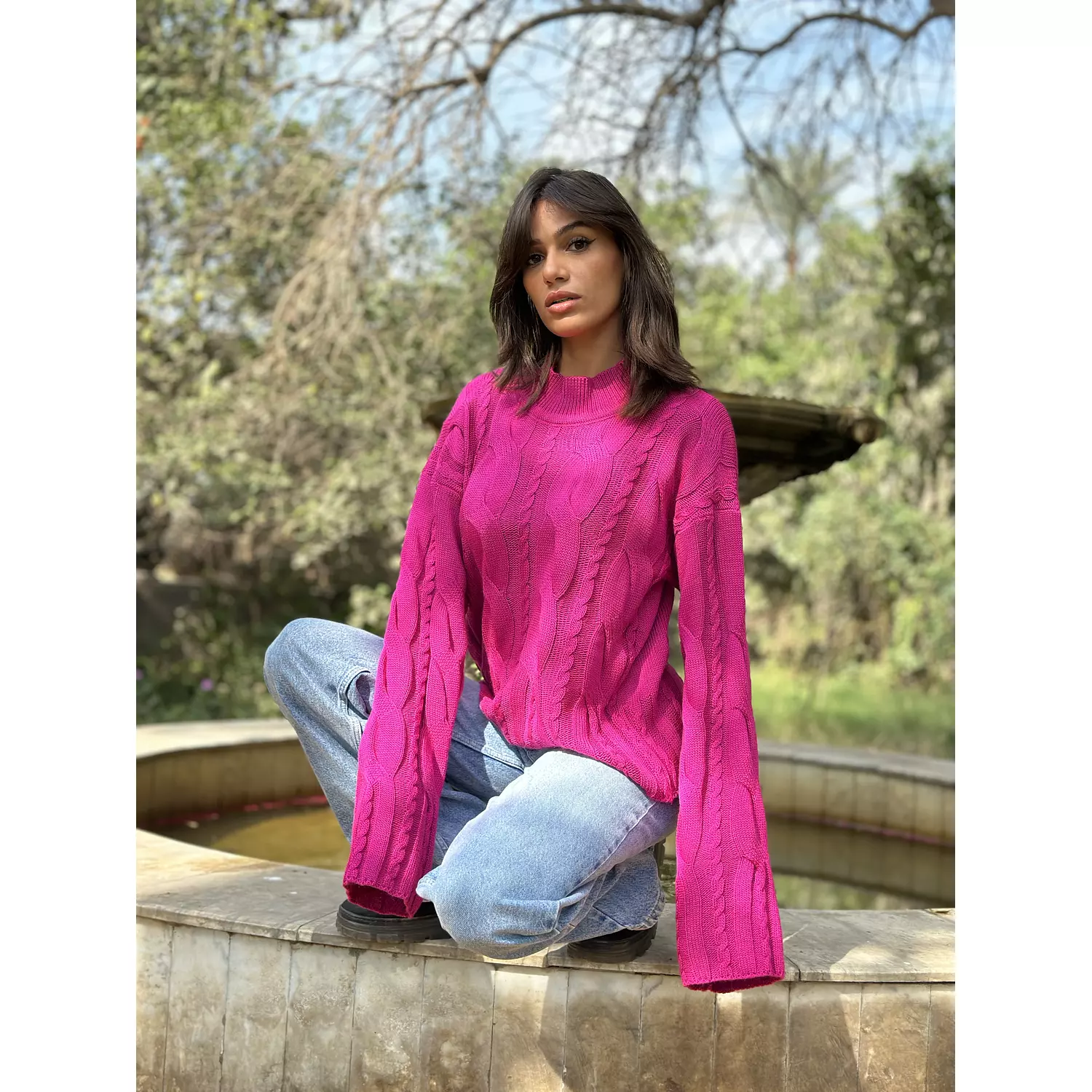 “Azure” Knit pullover in Fushia hover image