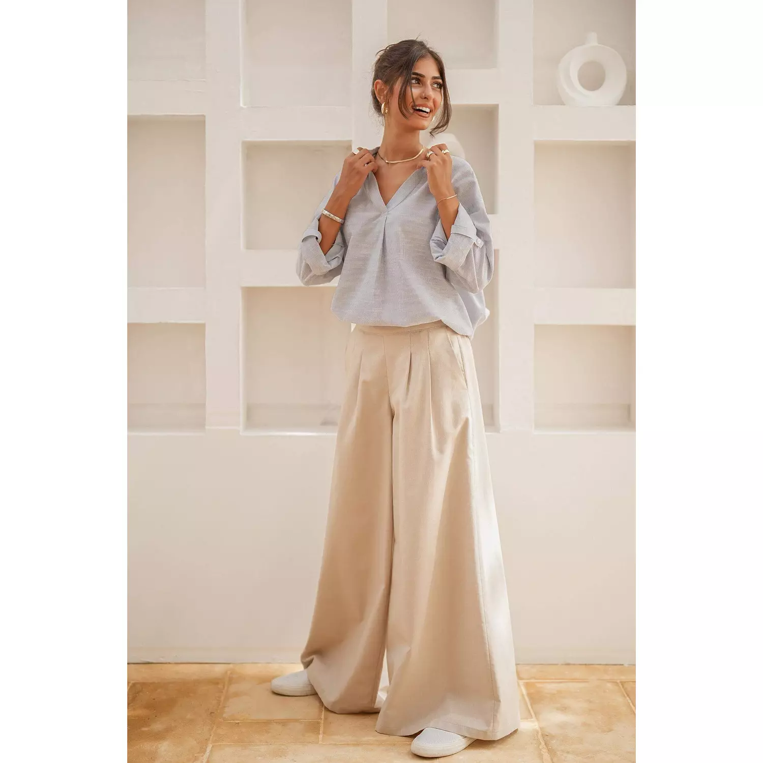 City Flow Wide Leg Pants Beige 2