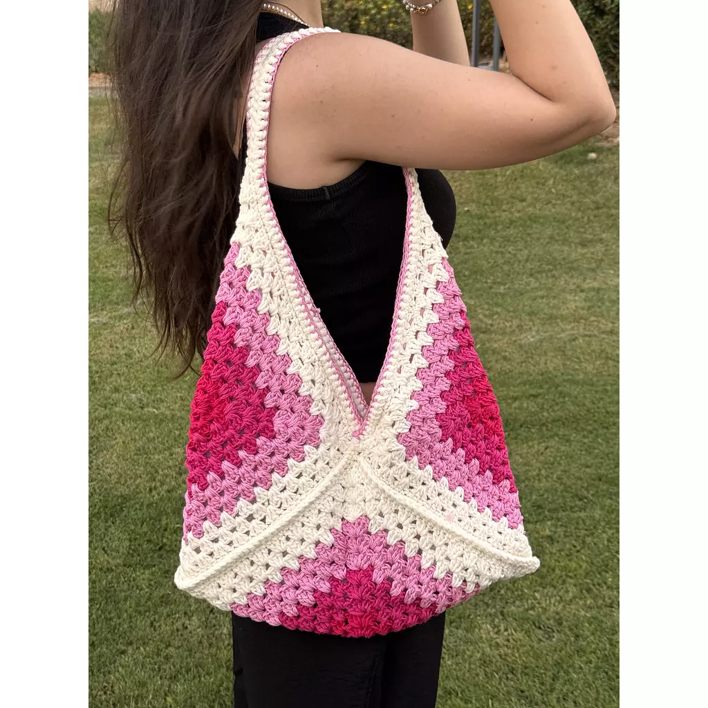 Hot Pink granny square crochet tote bag 