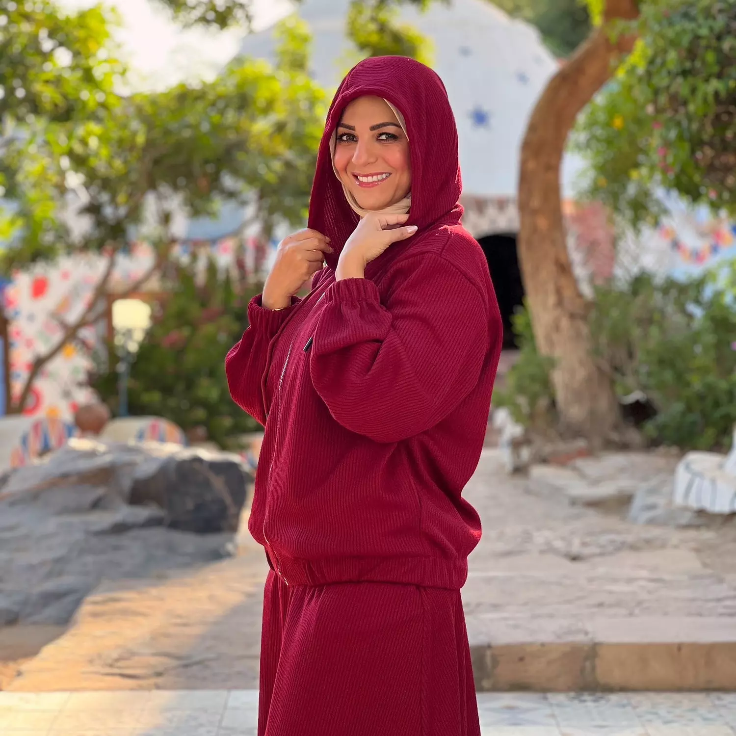 Hijab Ribbed Skirt Set - Maroon-2nd-img