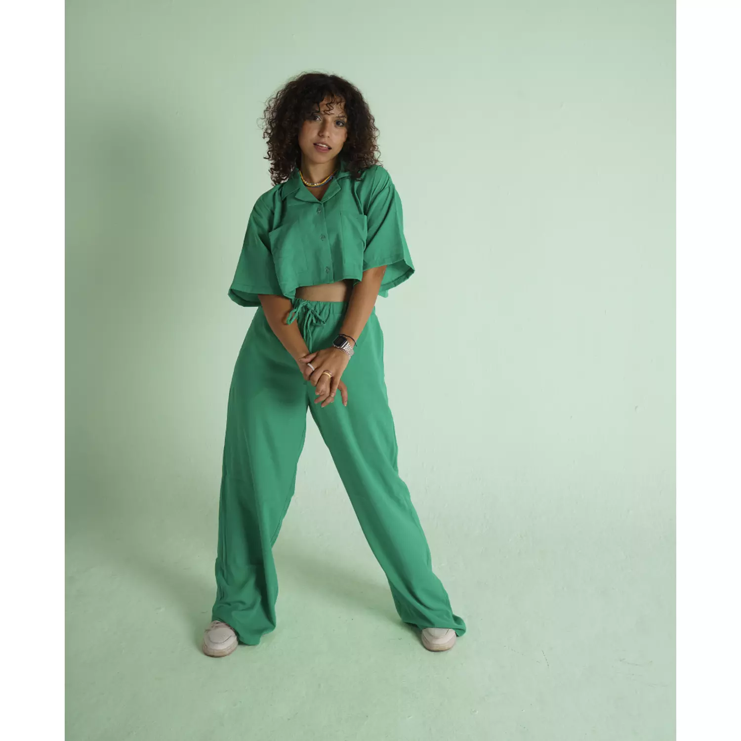 Emerald green linen pants  1