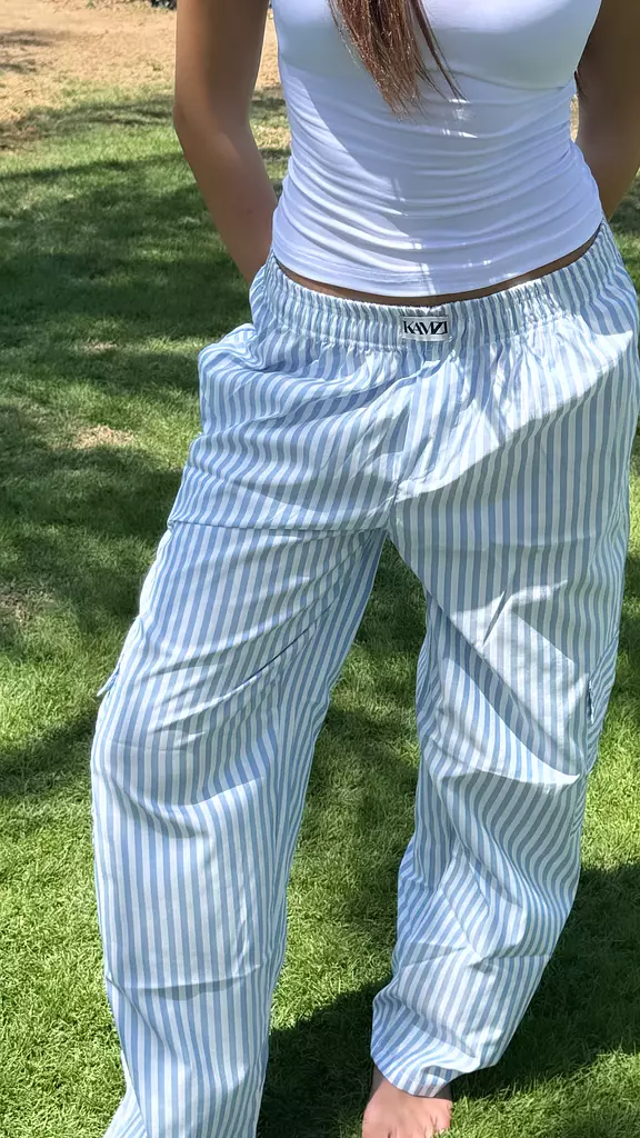 Baby blue striped cargo pants  