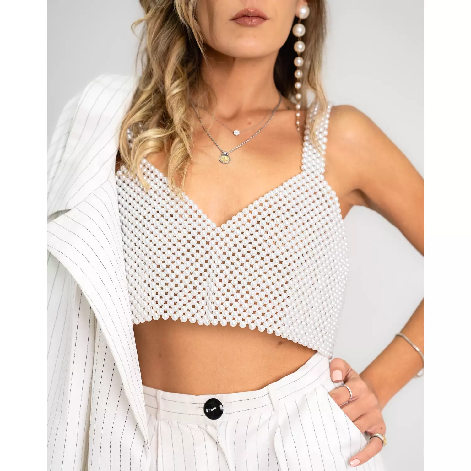 Naläni Beaded Top in White  2