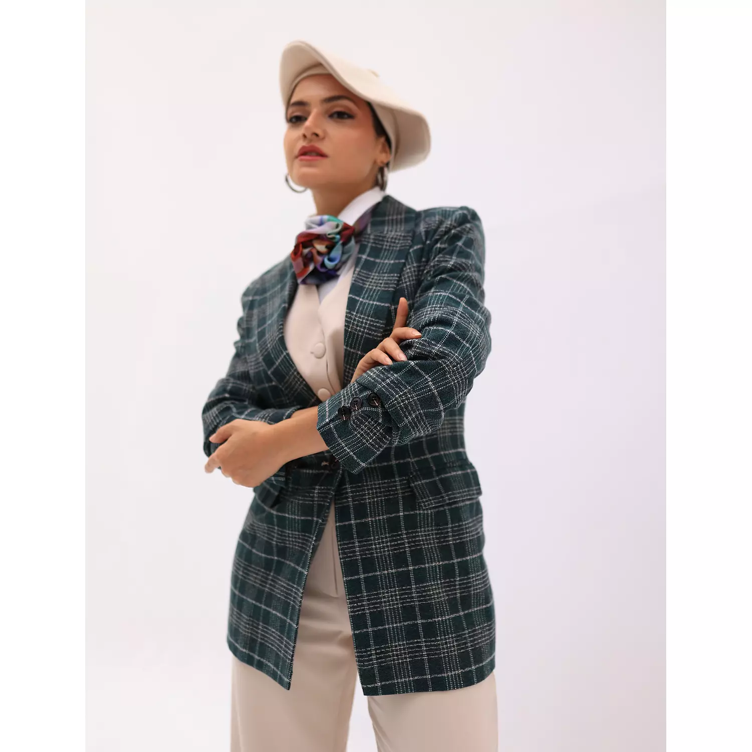 Deep jungle green plaid blazer  1