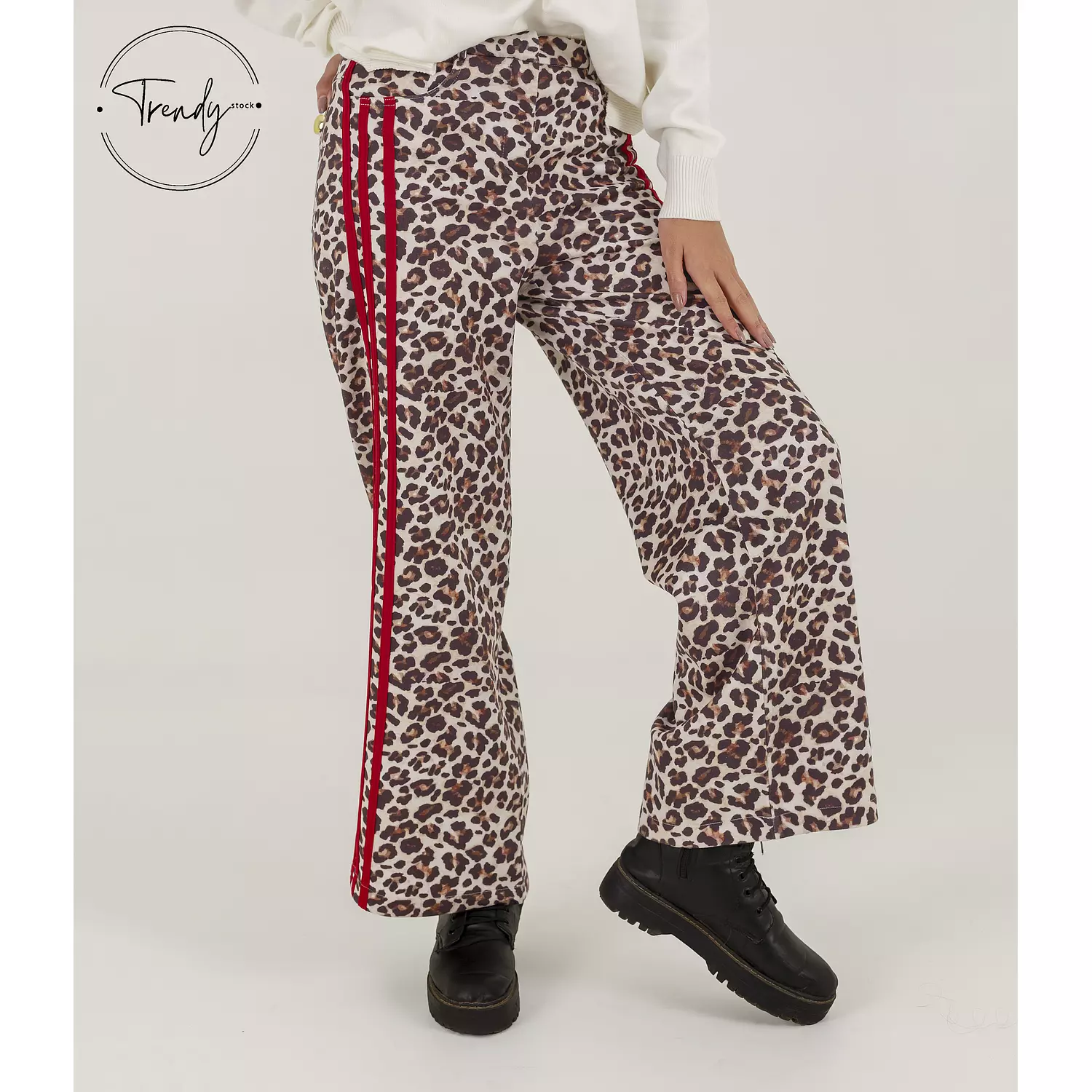 Leopard Print Stripe Detailed Pants 2