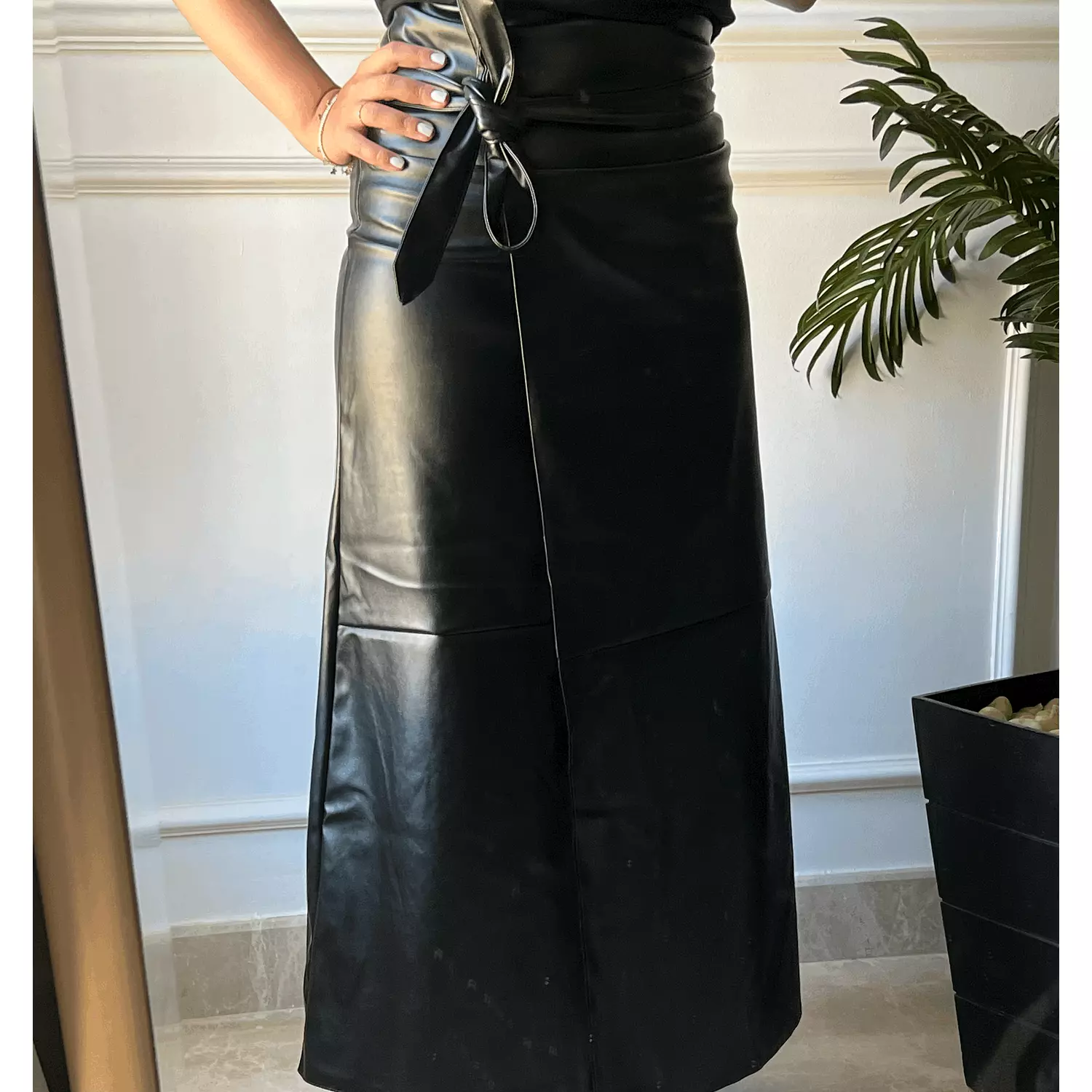 Faux Wrap Skirt in Black-2nd-img