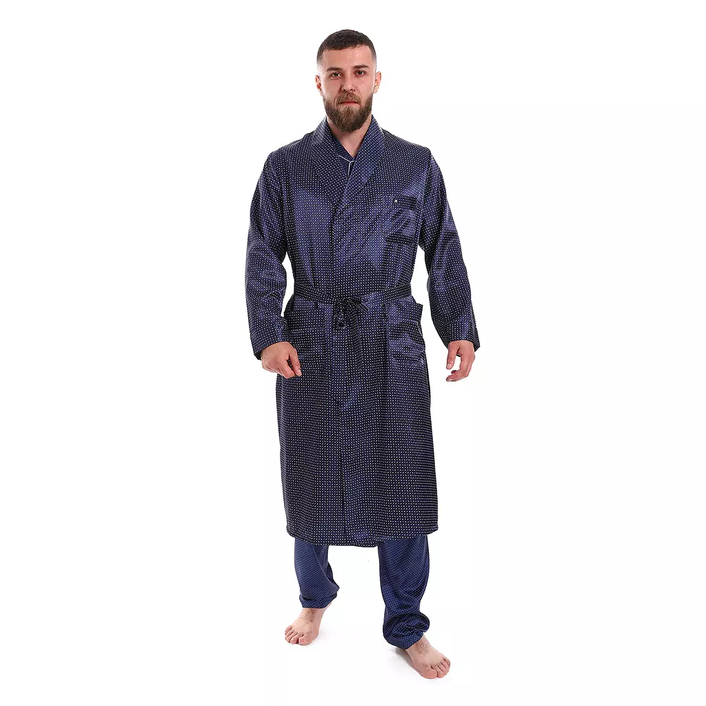 Men Satin Robe -White Dot