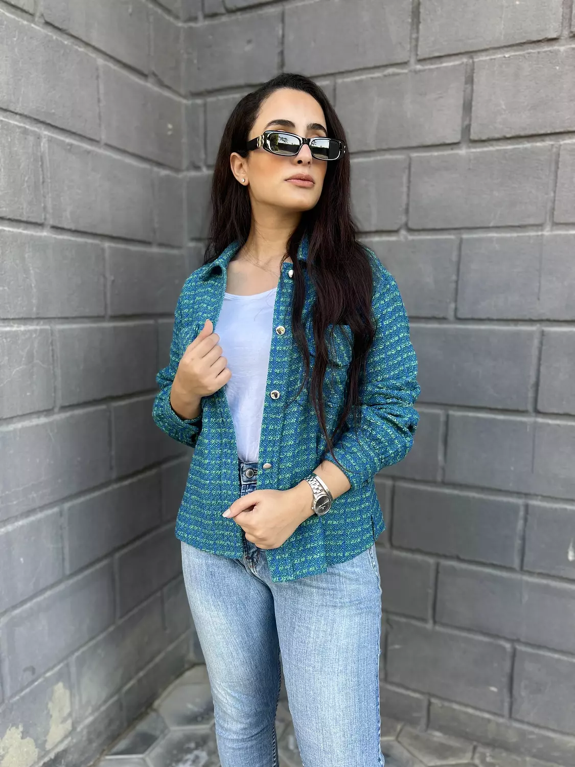 Tweed shirt in Teal-2nd-img