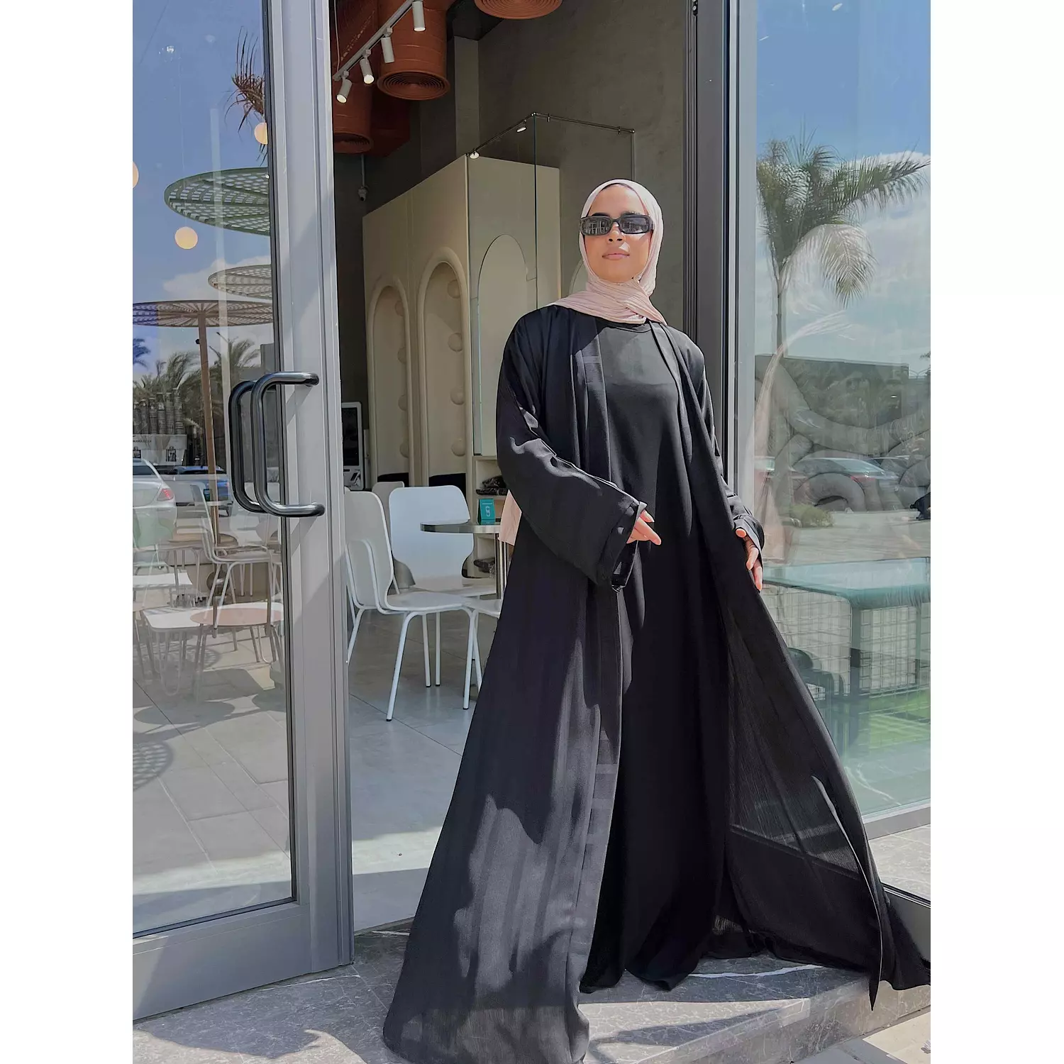 Ribbed Detail Kaftan in Black 1