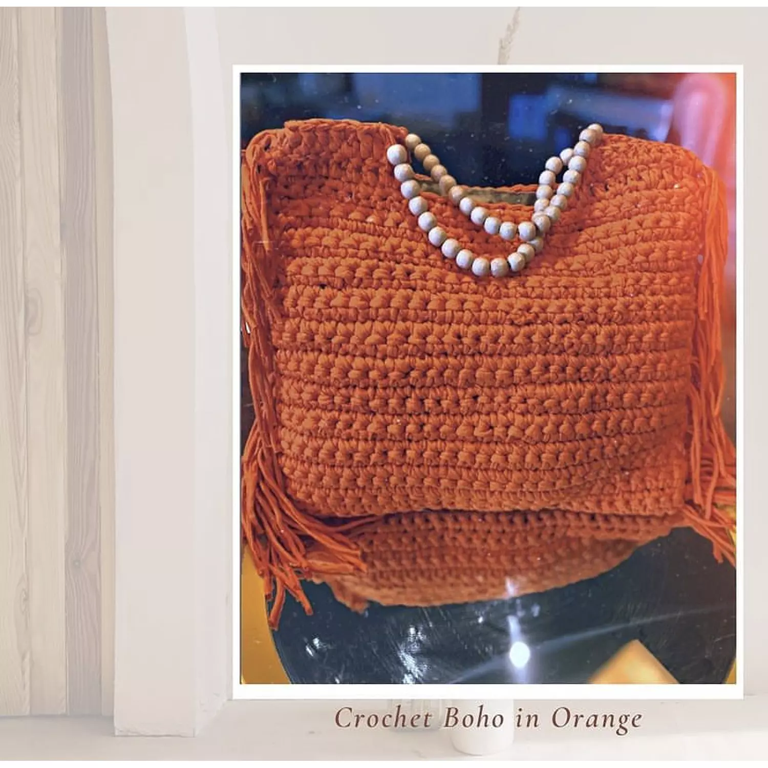 Orange Bead Handle Crochet Fringe Tote (by order) 5