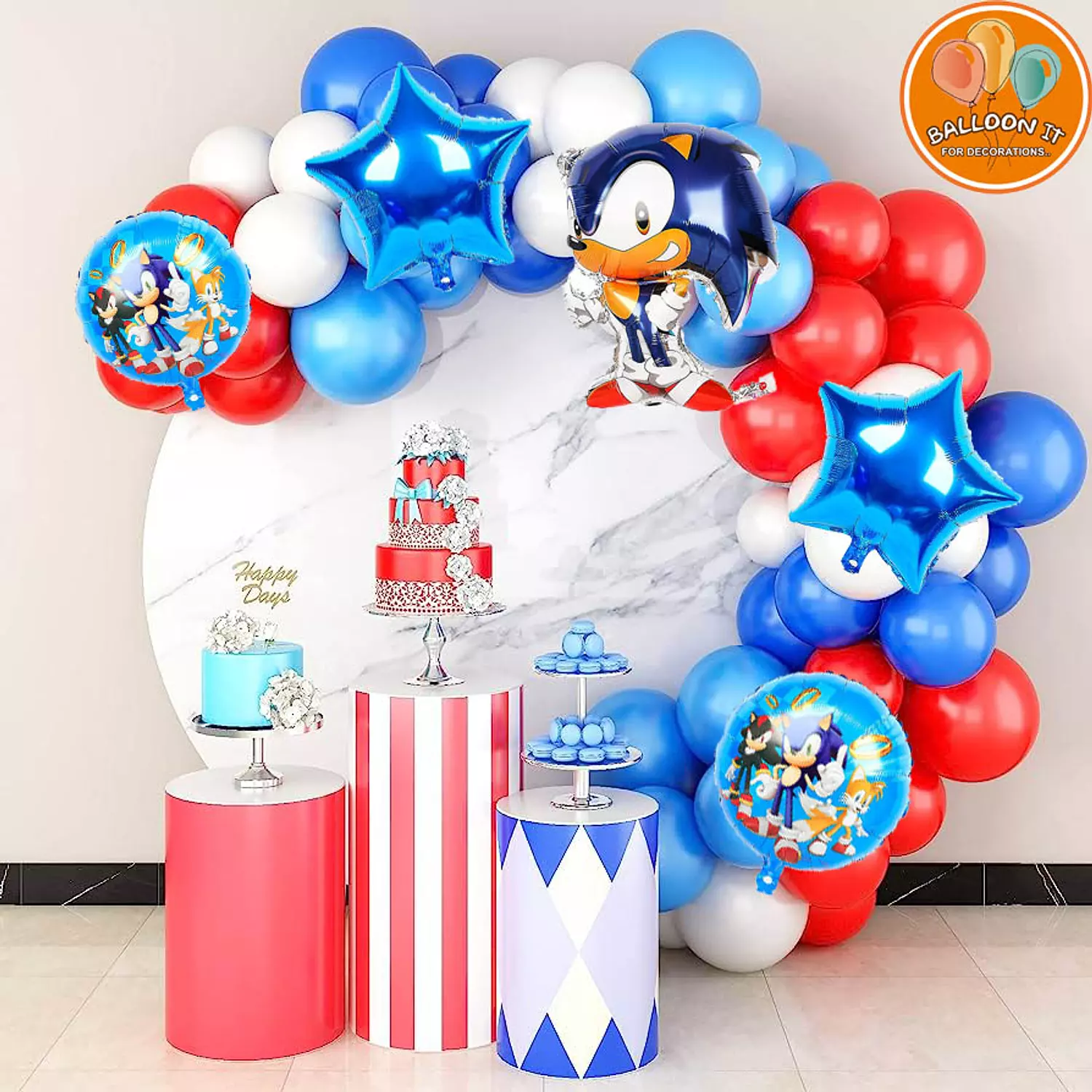 Sonic Birthday Party Supplies, 208Pcs Sonic Party Balloons Set Includes Sonic Theme Backdrop and Balloons for Sonic Party Supplies hover image