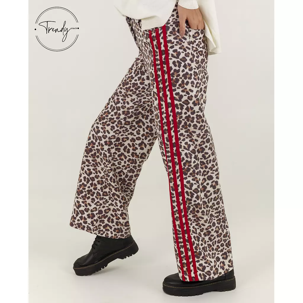 Leopard Print Stripe Detailed Pants