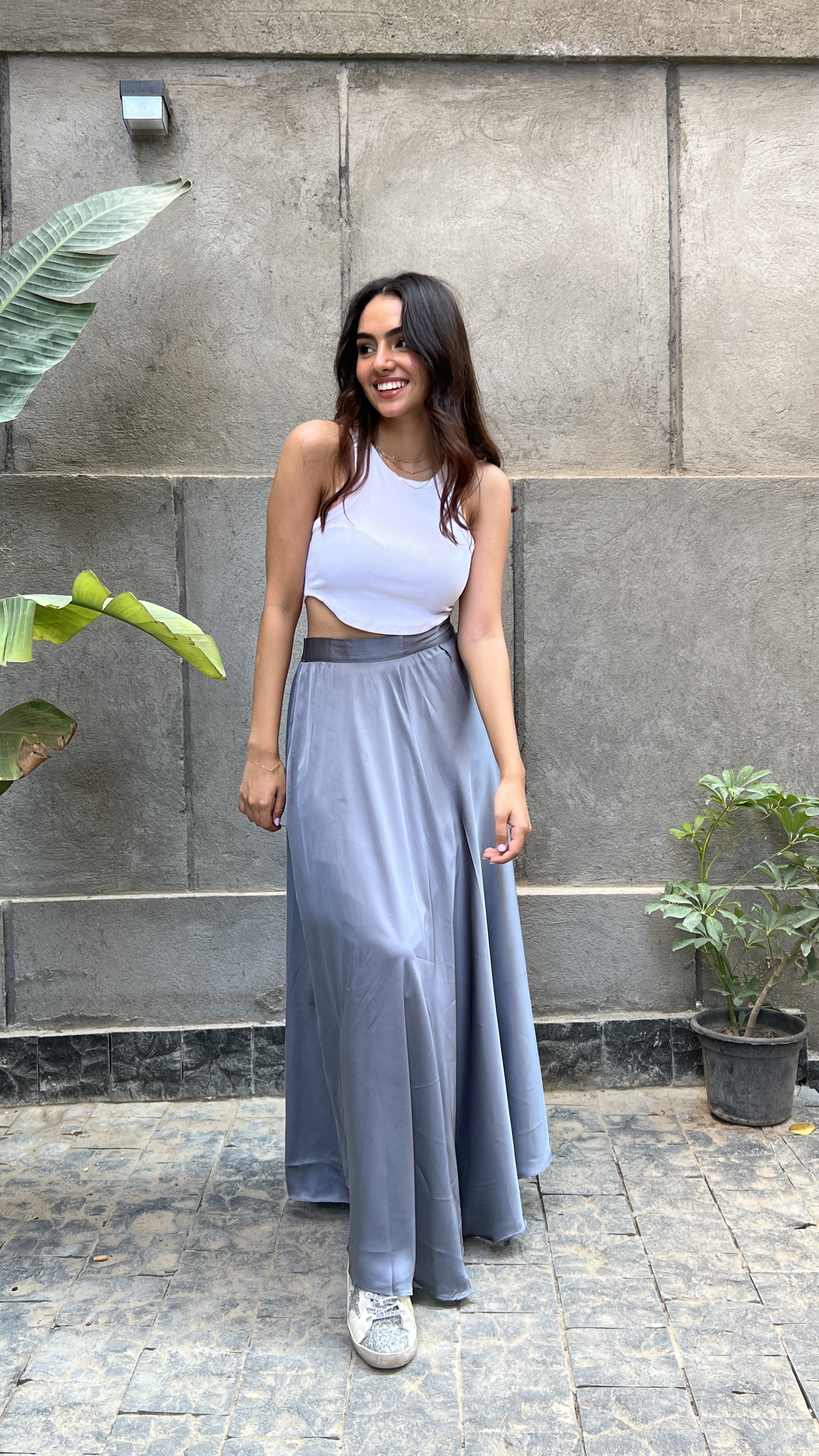 Grey Silk satin Skirt 