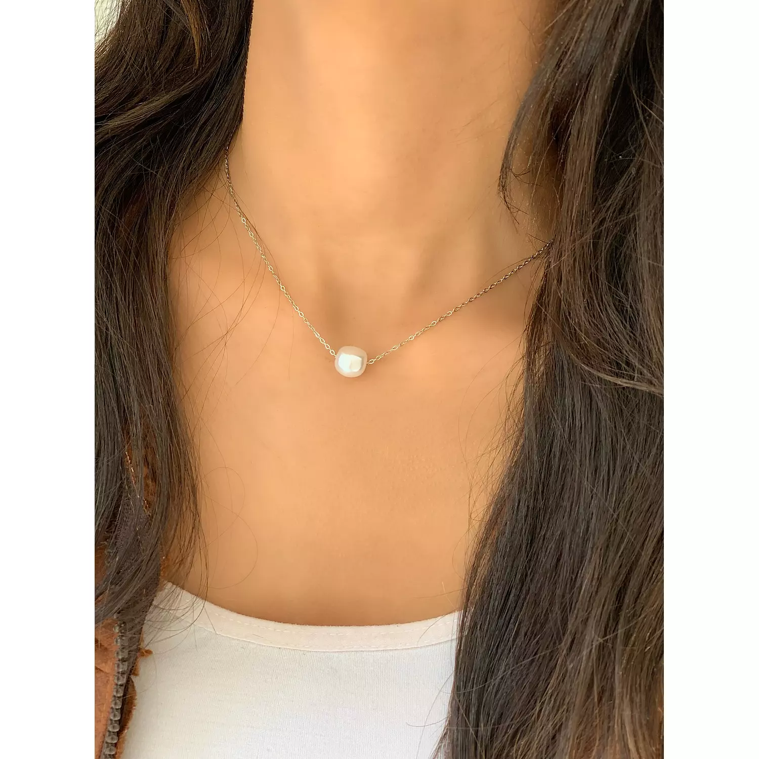 Silver pearl necklace  hover image