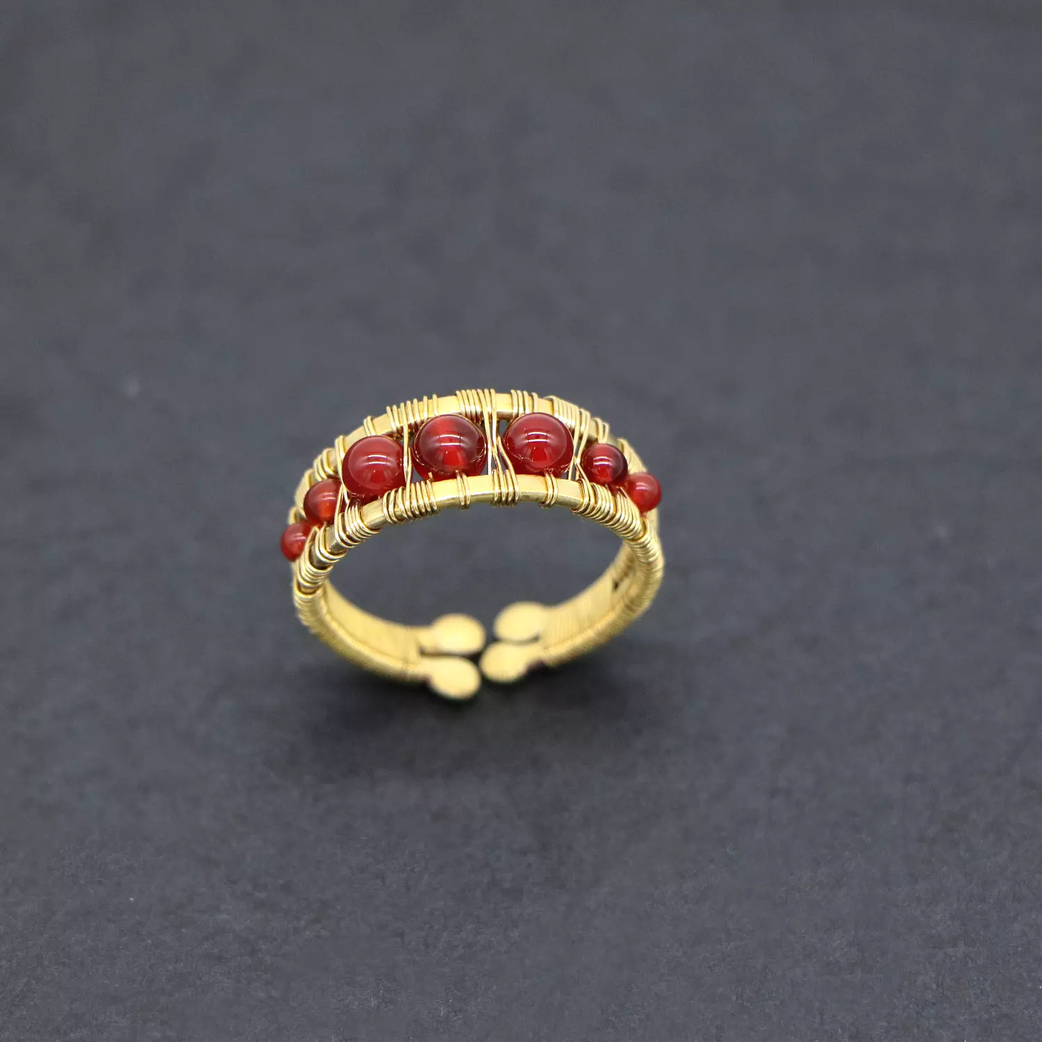 Brass ring with agate gemstones. hover image