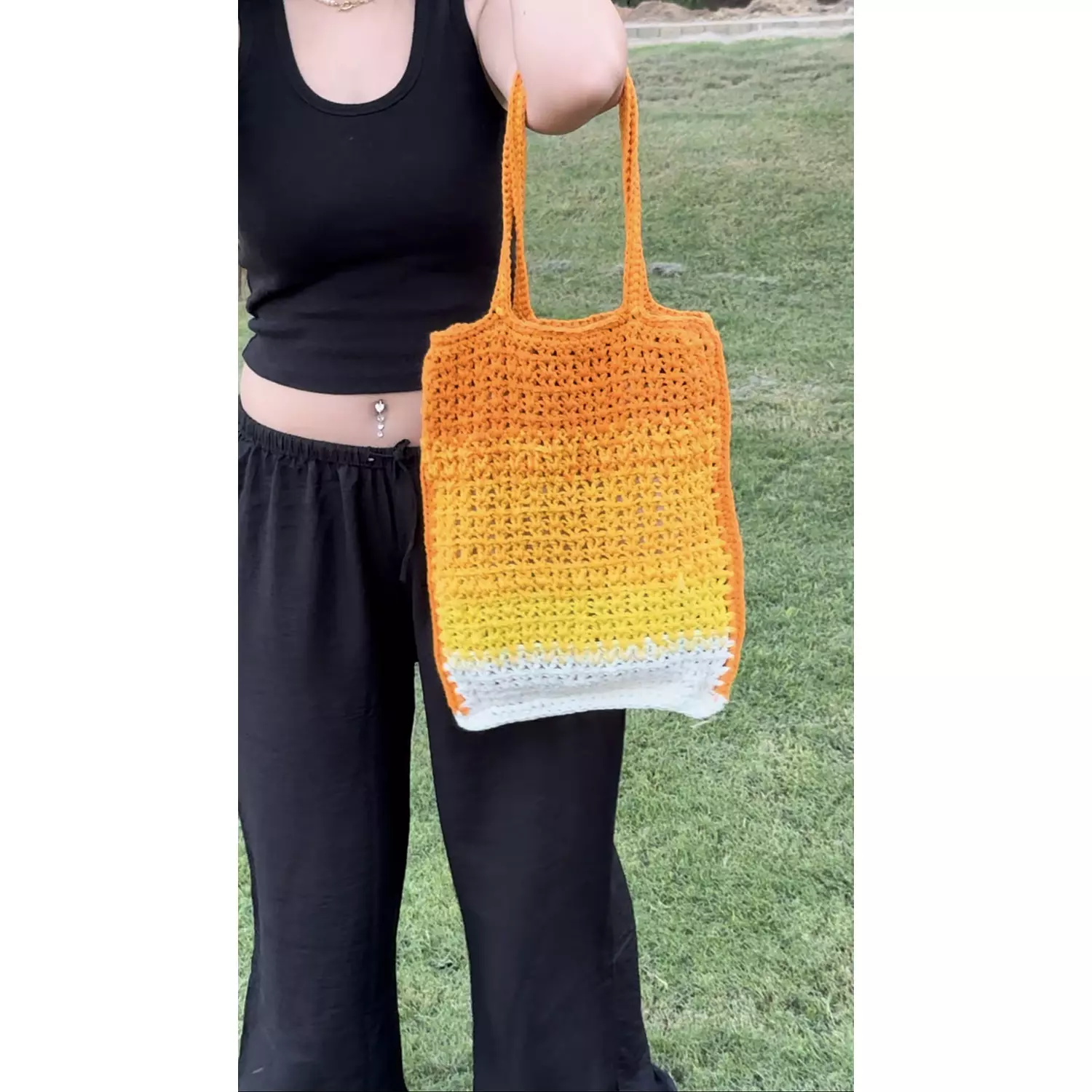 yellow X orange crochet tote bag   hover image