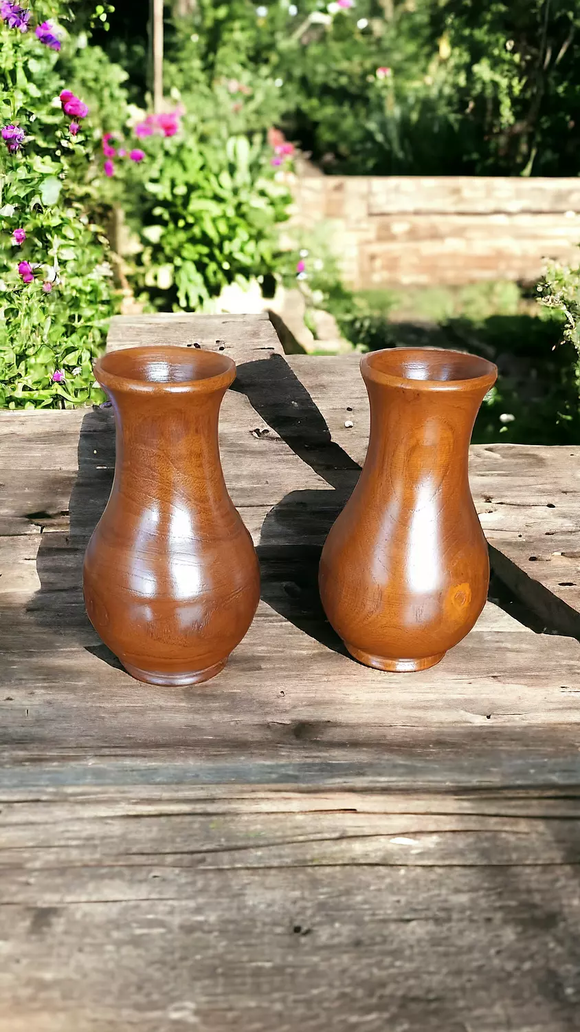 Set Of 2 Mini Teak Vases hover image