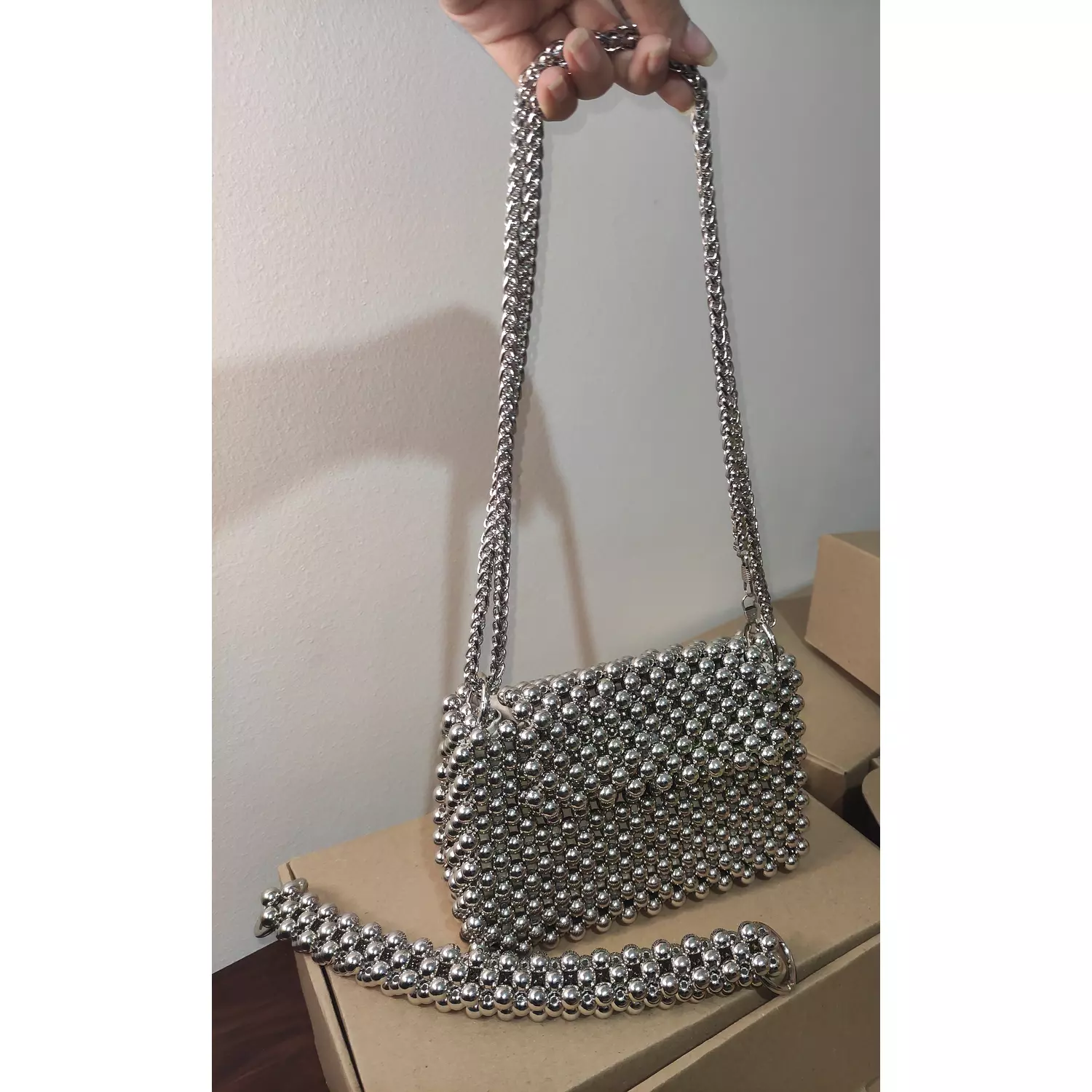 Silver beaded bag  1