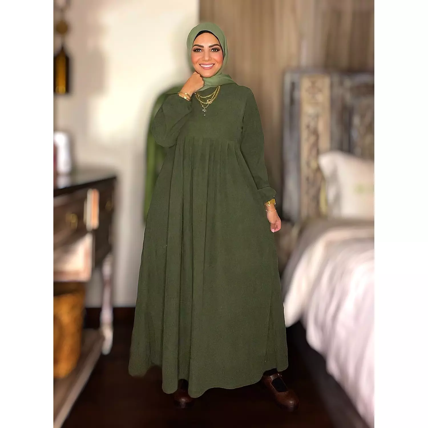 Ribbed Dress - Army Green hover image