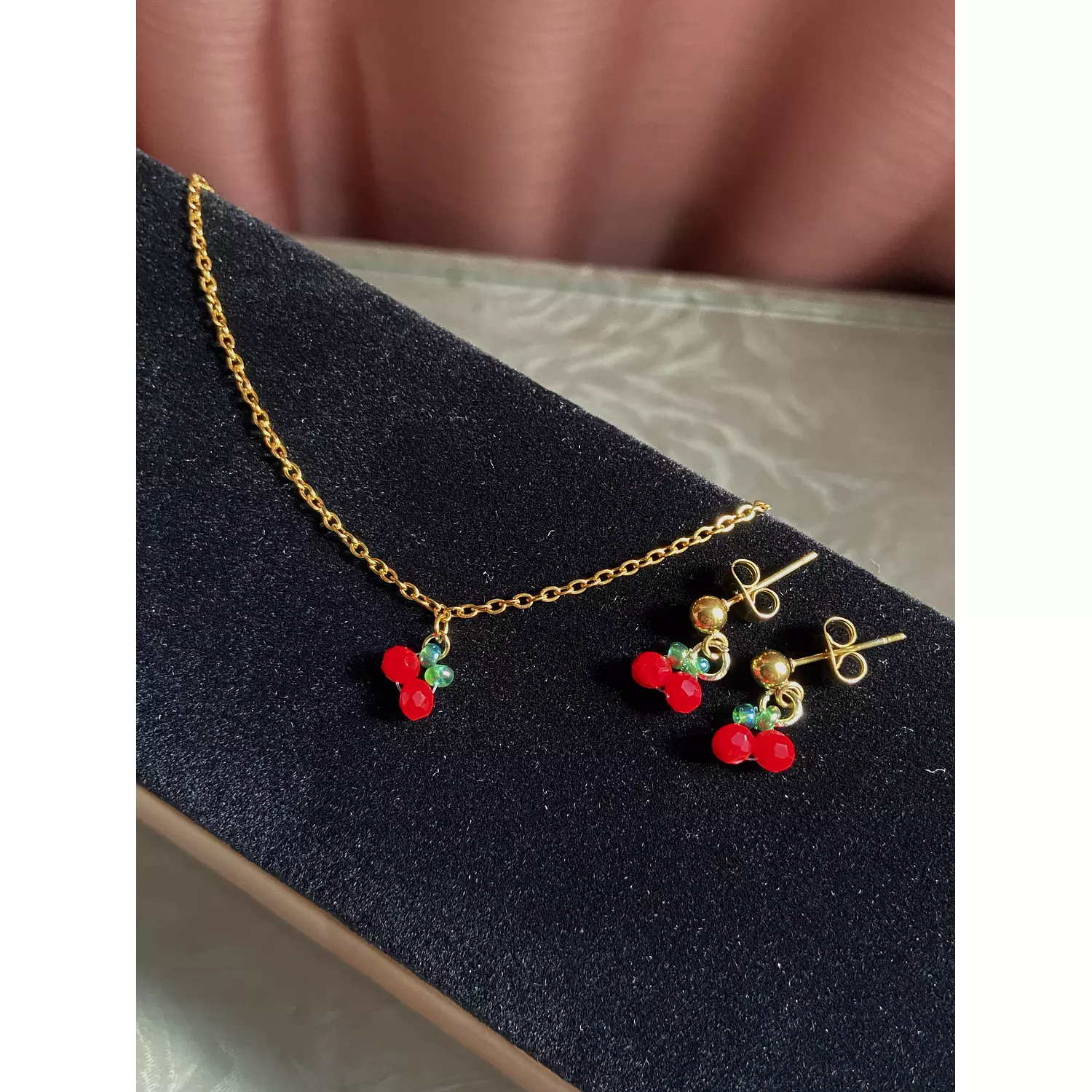 Cherry necklace and earrings 🍒 3