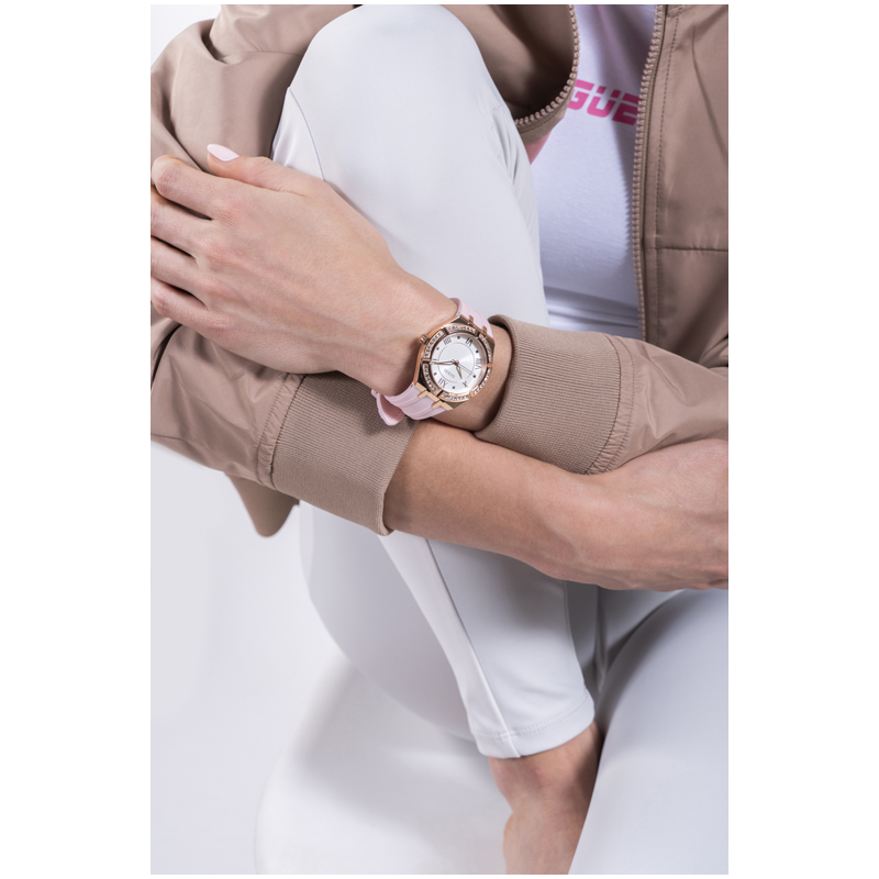 Guess GW0034L3 Ladies Watch Rose Gold Tone Polished Case Stainless Steel/  Silicone Strap