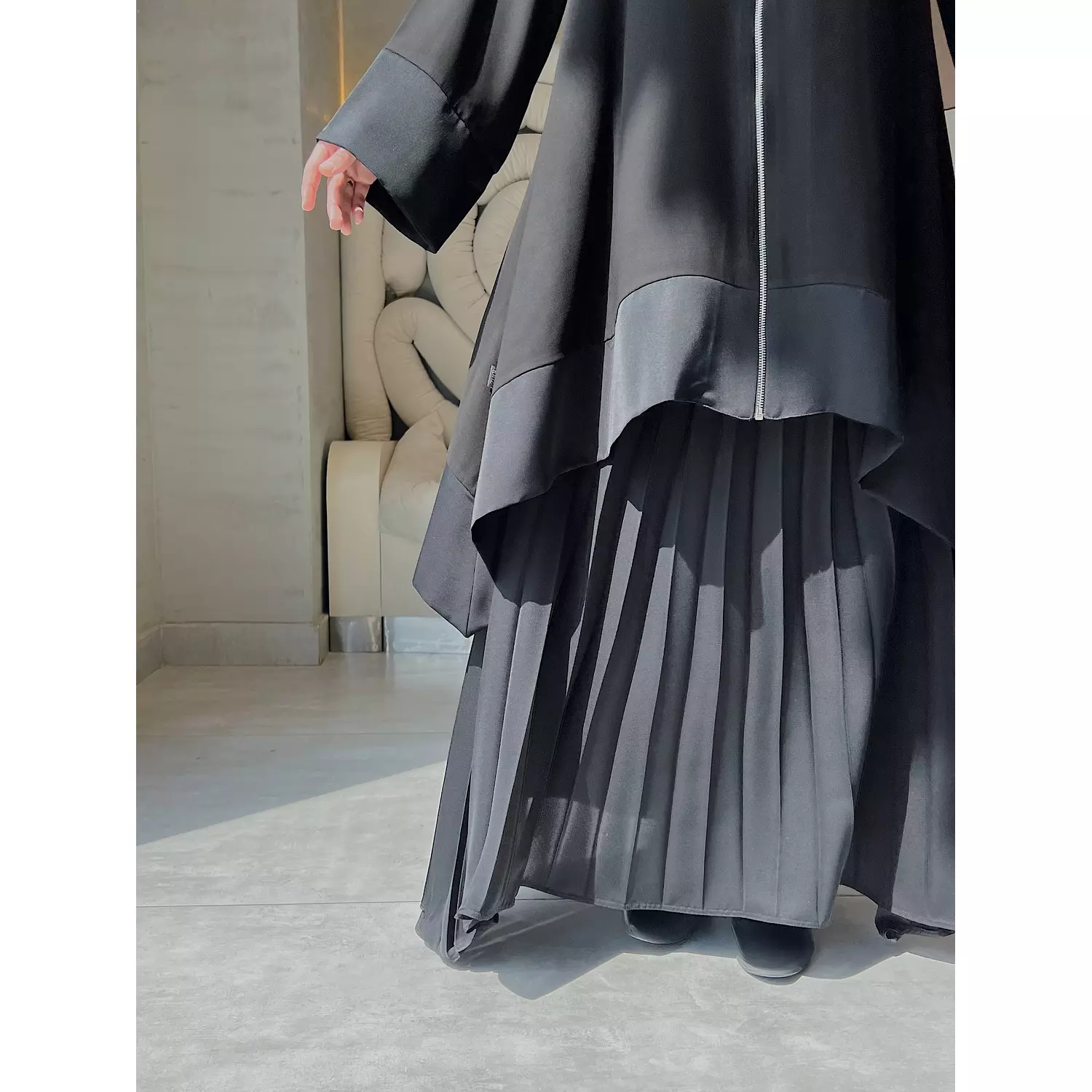 Silk Pleated Skirt in Black hover image