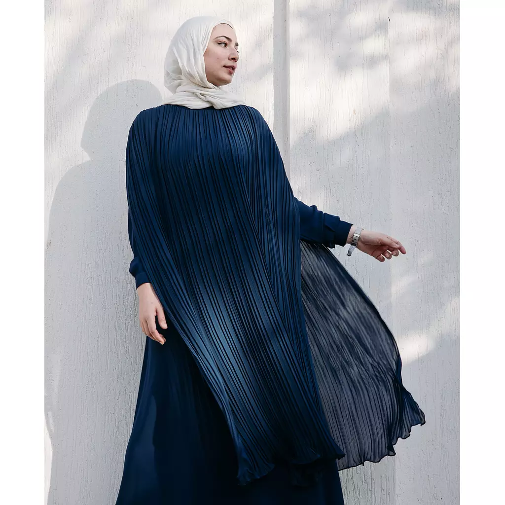 Pleated Cape in Navy Blue